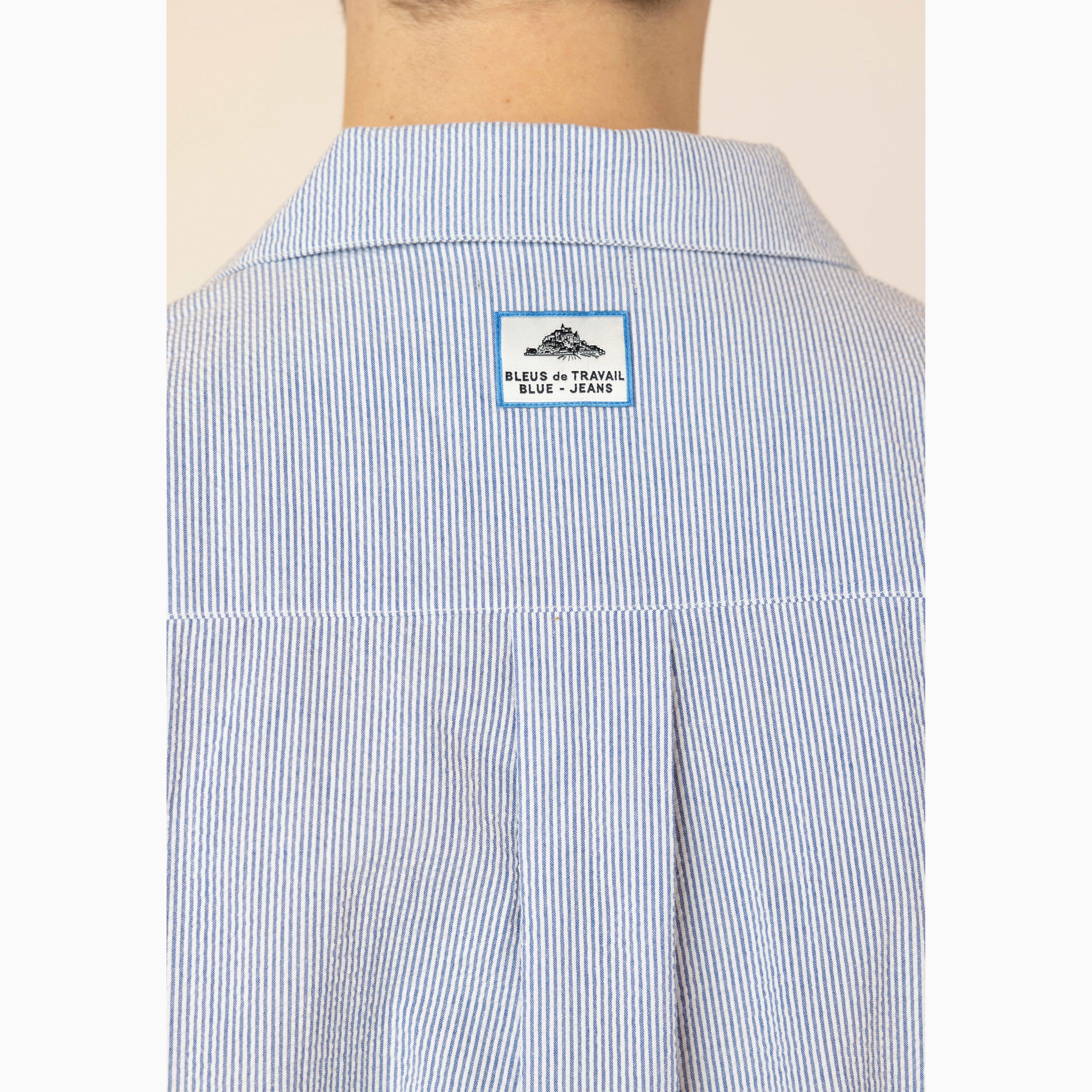 Le Mont Saint Michel Carmine Short Sleeve Seersucker Shirt Blue