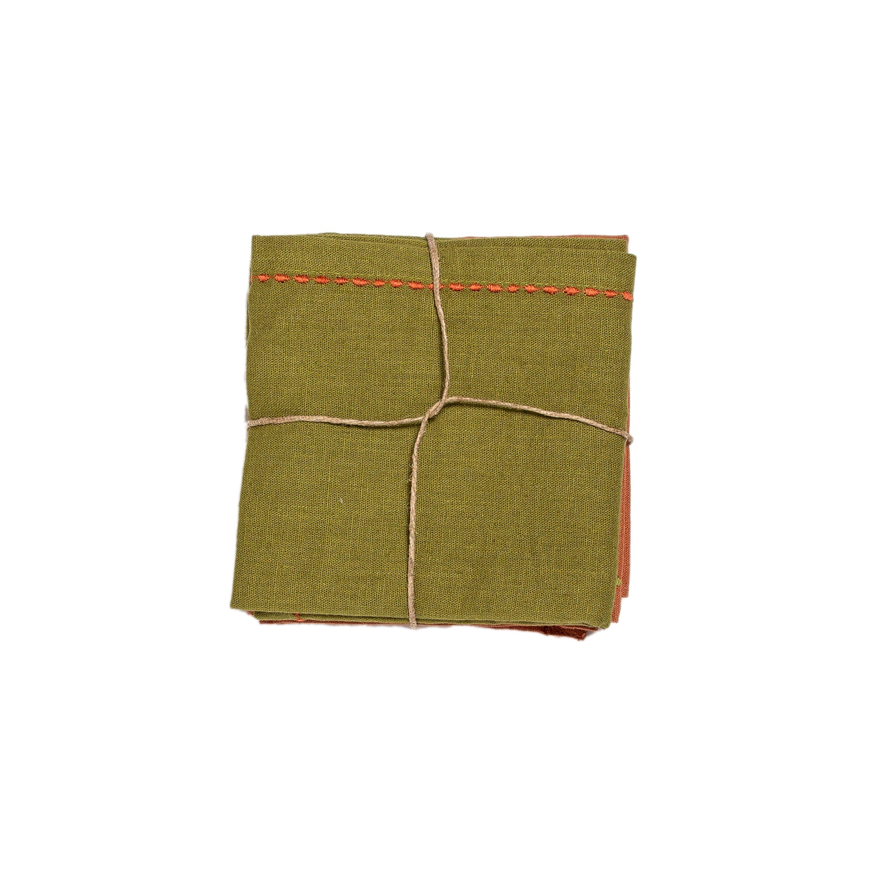 Toast Embroidered Cotton Linen Napkin Set Moss/Clay