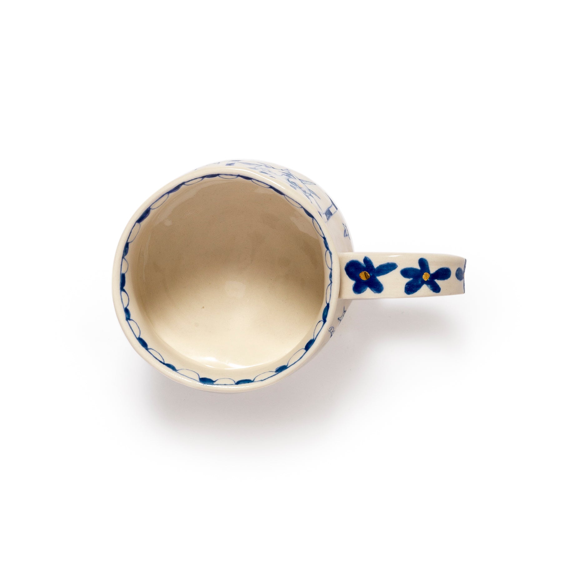 Blue & White Porcelain Mug Gold Luster Sun