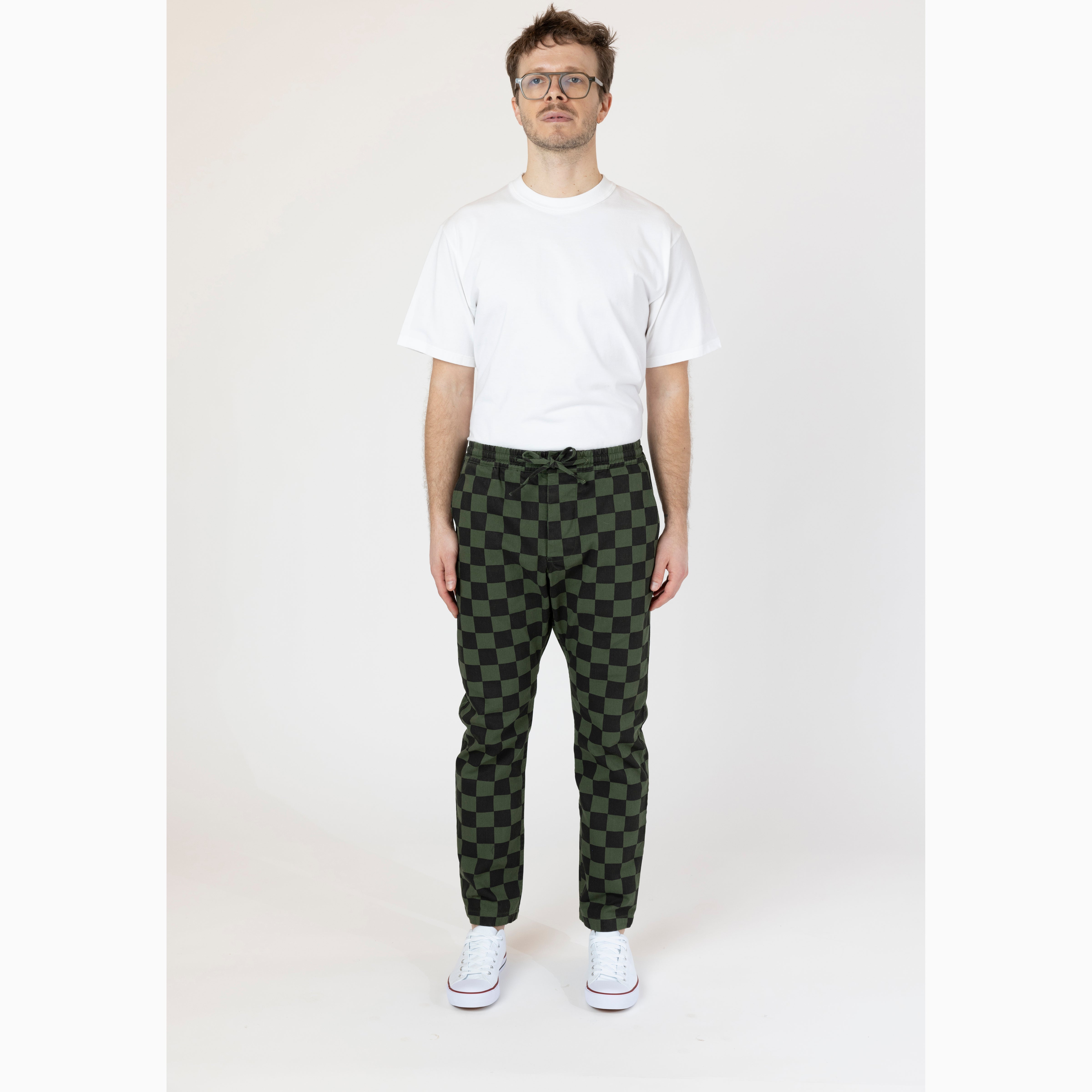 Grei Relaxed Gusset Easy Pant Check Twill Olive Brown