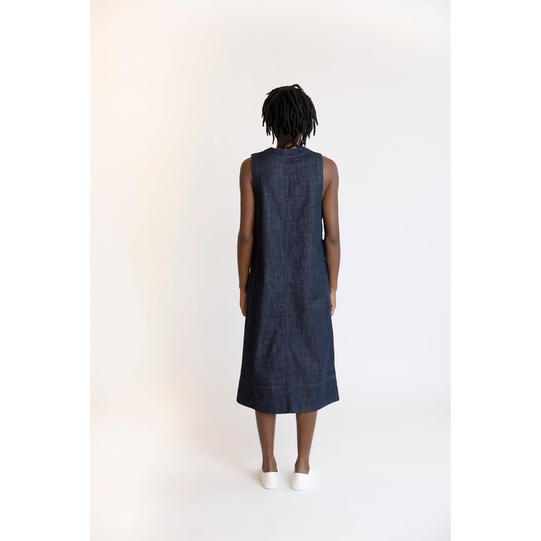 Toast Side Button Denim Pinafore Dress  Indigo