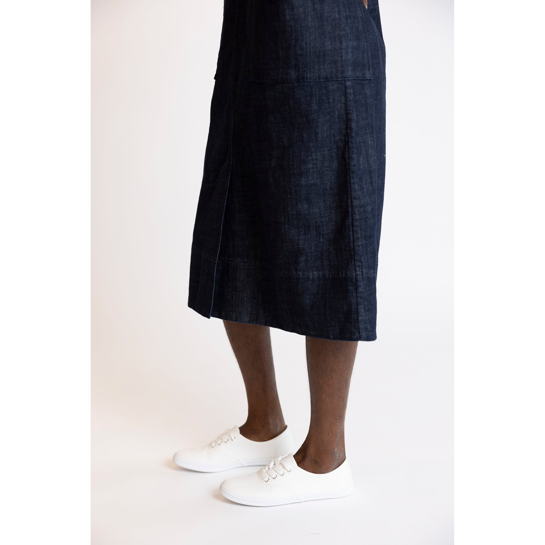 Toast Side Button Denim Pinafore Dress  Indigo