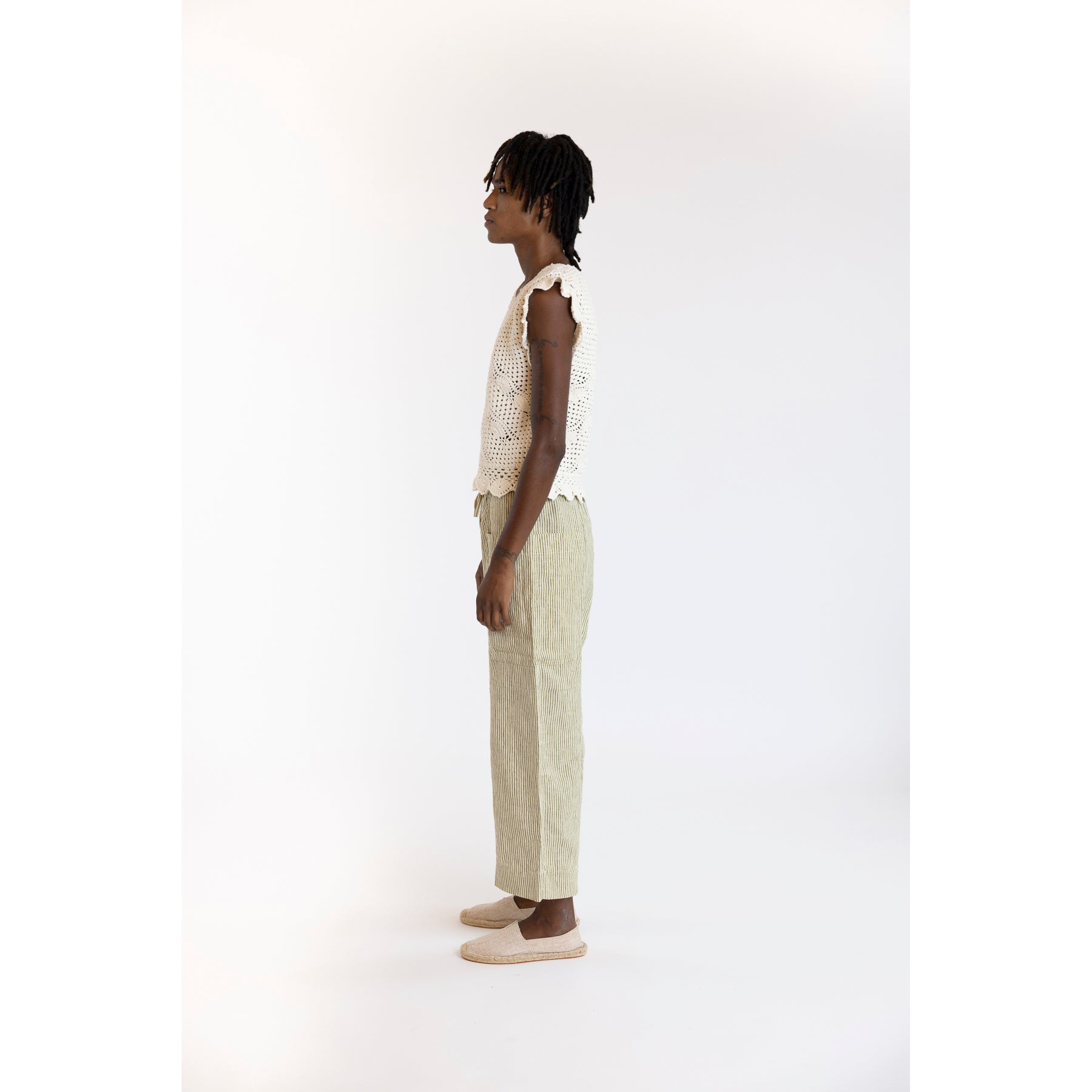 Toast Linen Stripe Pull On Trousers Olive