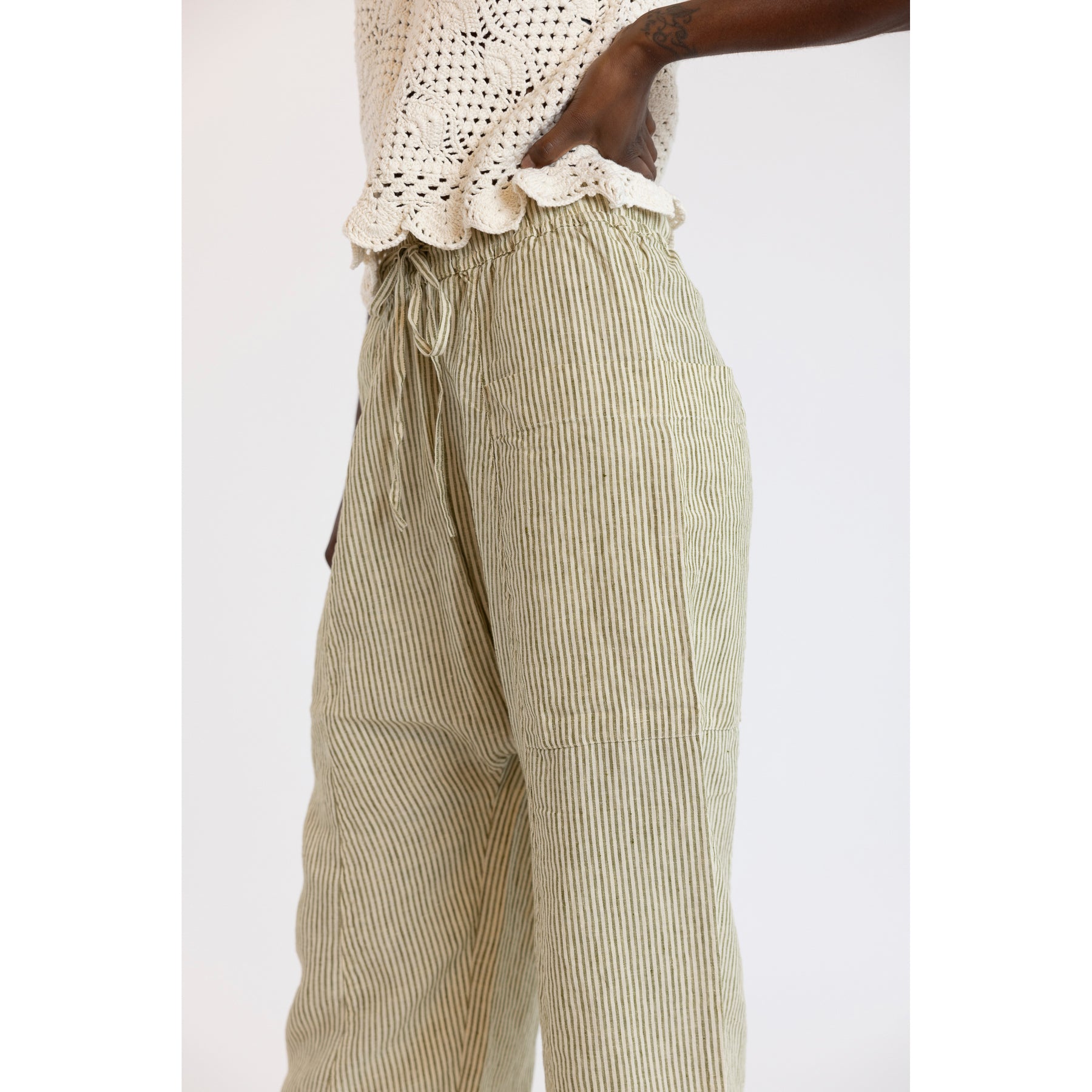 Toast Linen Stripe Pull On Trousers Olive