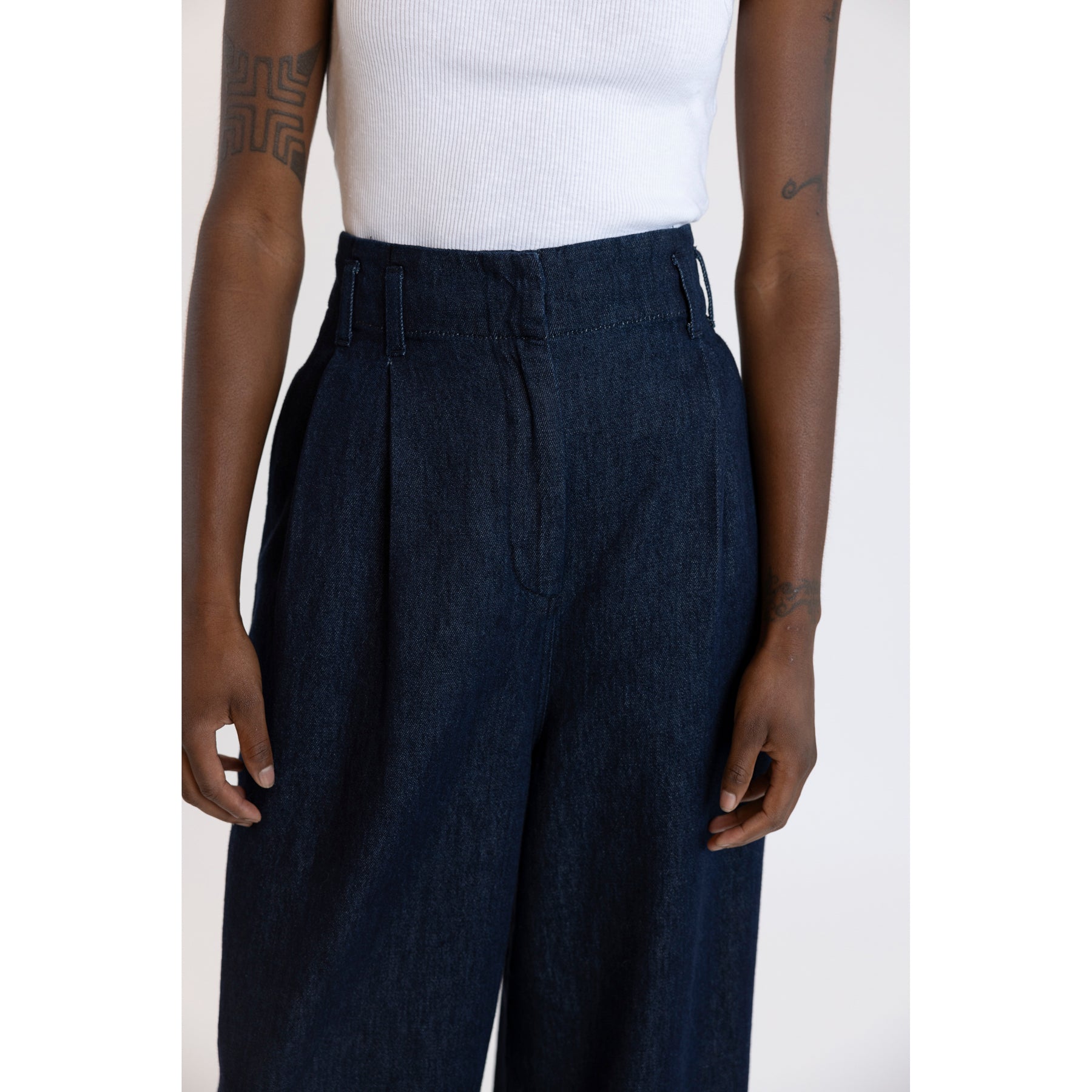 Toast Cotton Hemp Denim Paper Bag Trousers Indigo