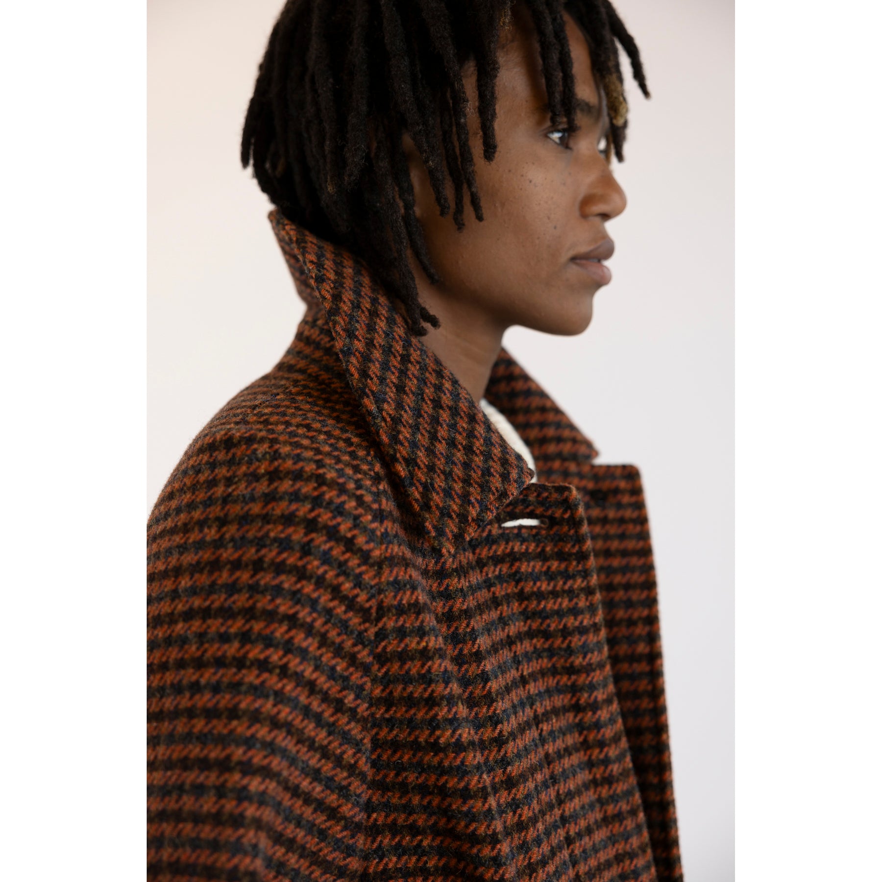 Toast Wool Houndstooth Raglan Coat  Burnt Orange