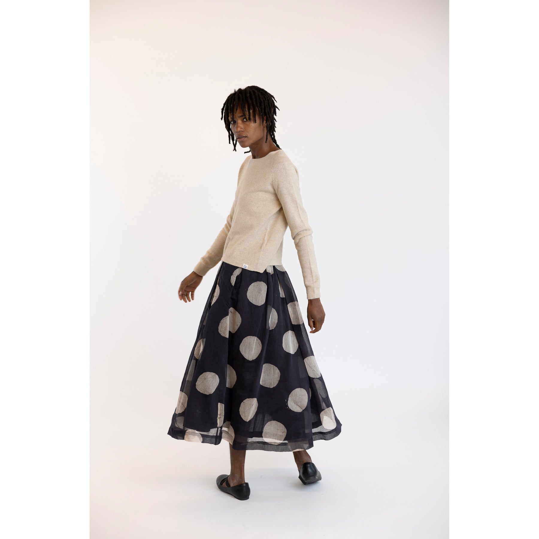 Toast Batik Dot Pleated Skirt  Black Ecru