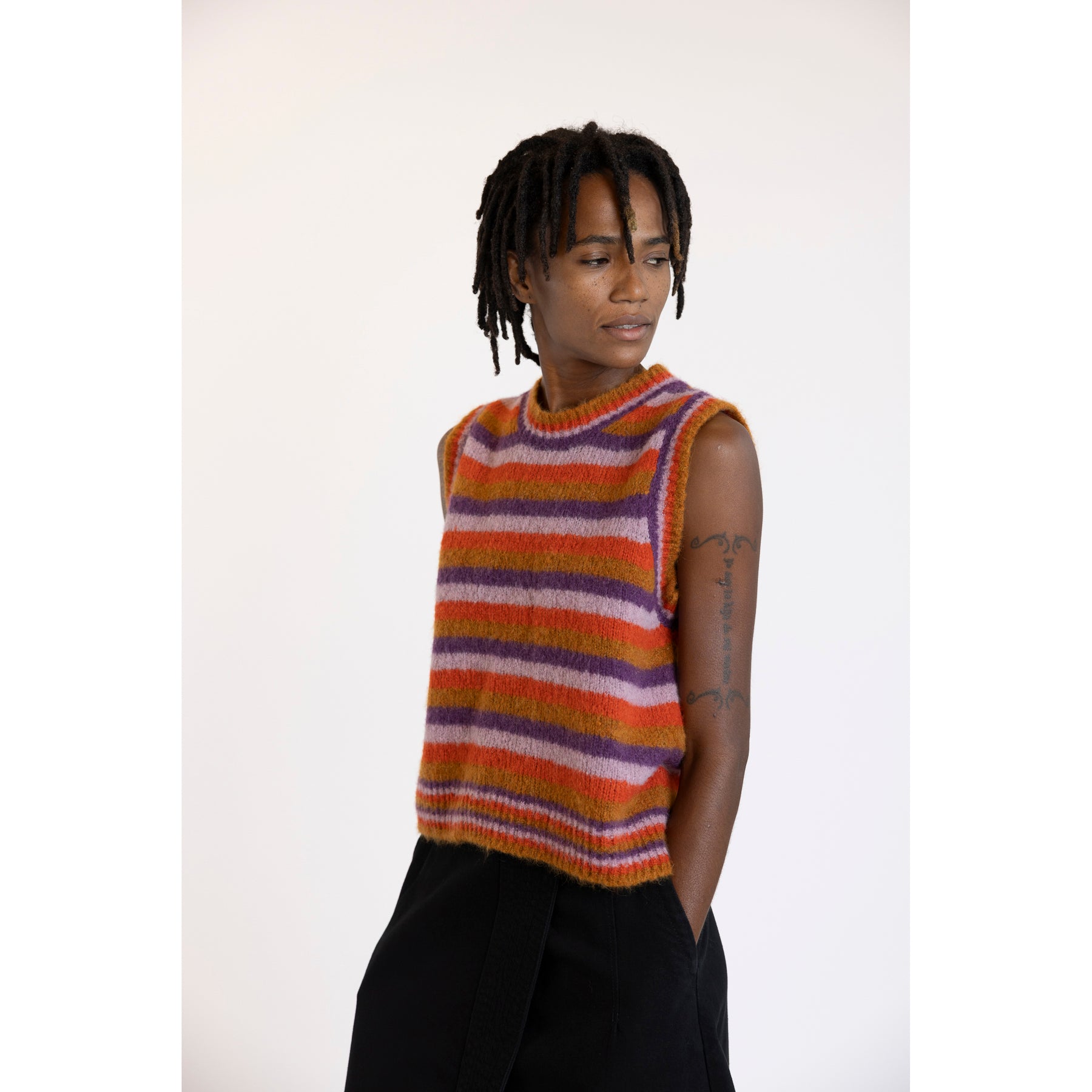 Toast Brushed Alpaca Blend Striped Tank Amethyst Multi