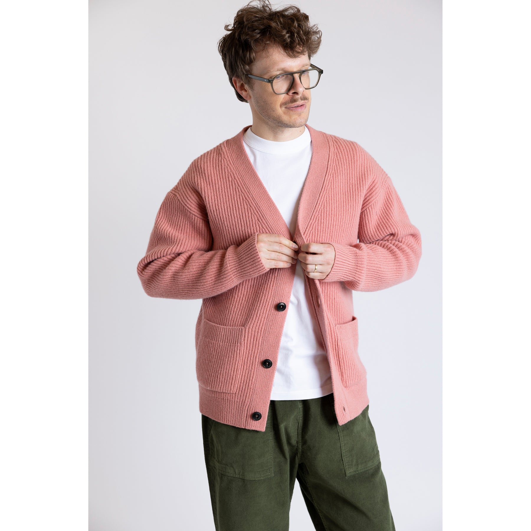 Merz b. Schwanen Merino Cashmere Cardigan Relaxed Fit Rose Wood