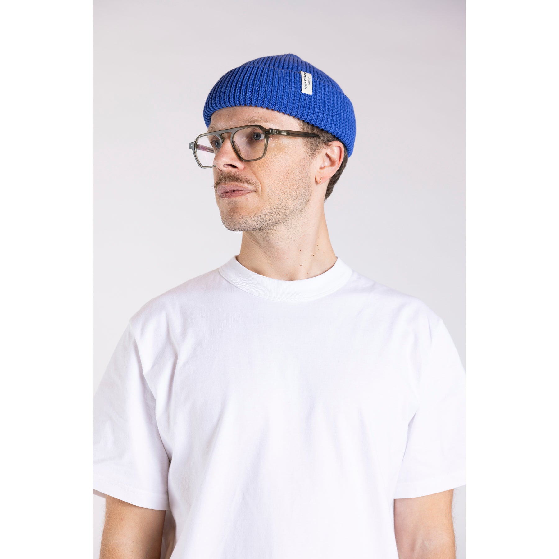 Merz b. Schwanen Cotton Knit Watch Cap Washed Blue