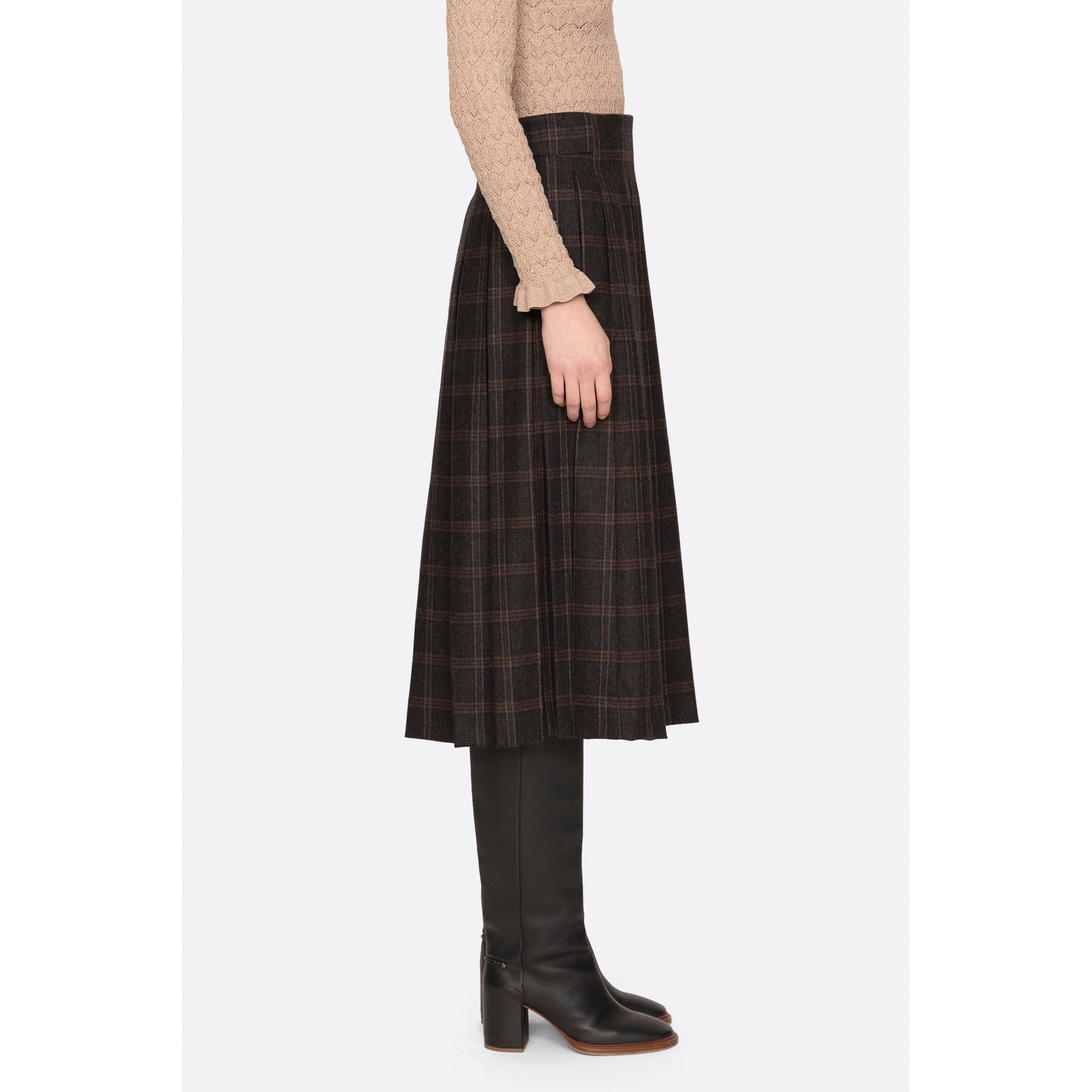 Sea New York Monroe Wool Plaid Belted Pleat Skirt