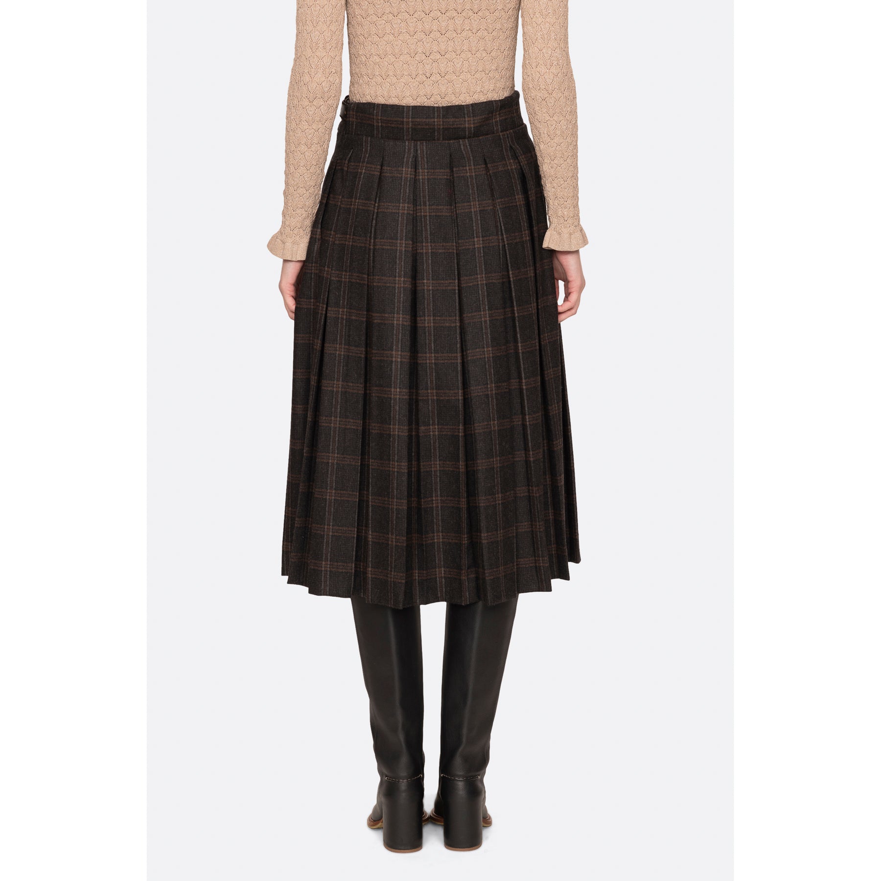 Sea New York Monroe Wool Plaid Belted Pleat Skirt