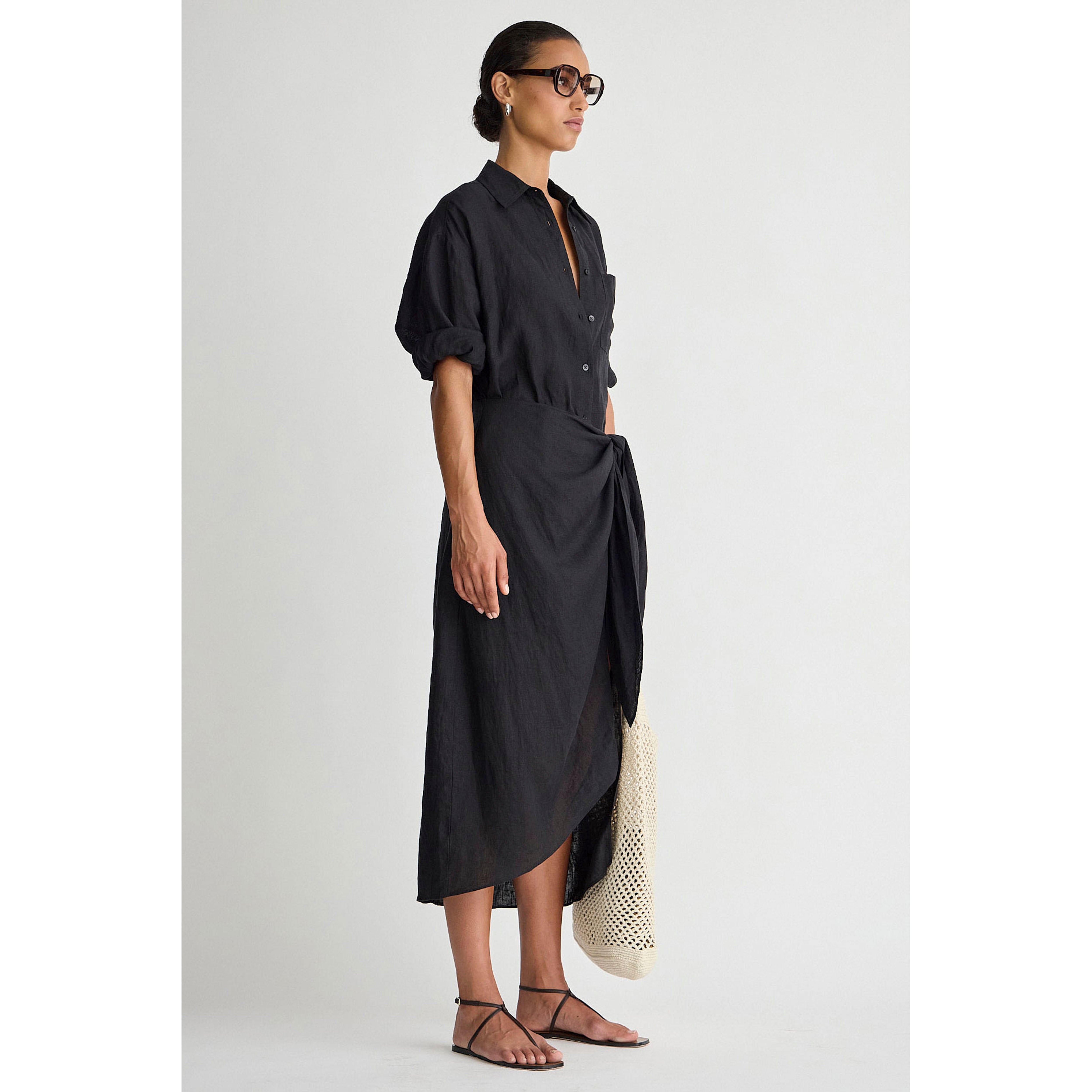 Apiece Apart Alessandra Sarong Shirt Dress in Black | Clove & Creek