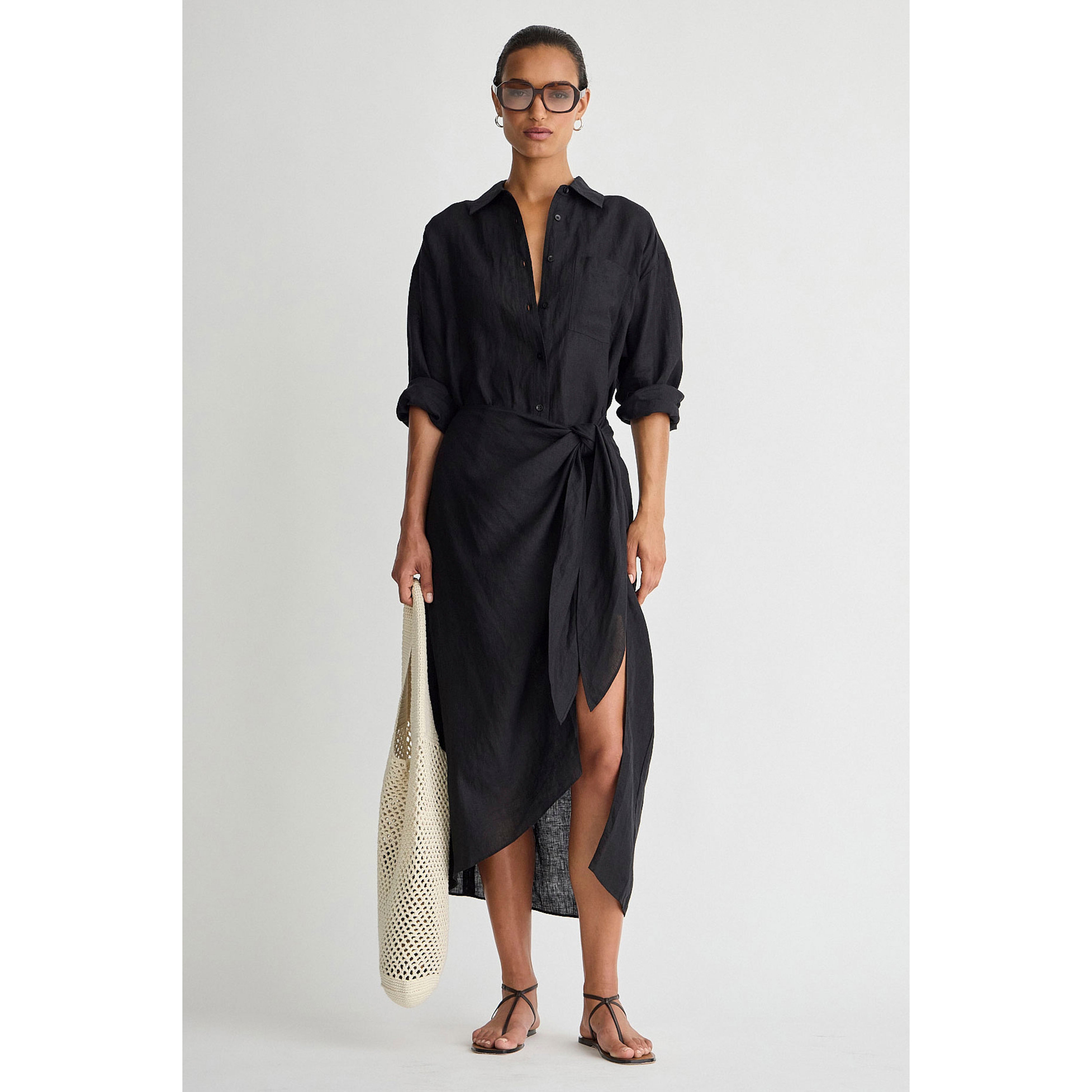 Apiece Apart Alessandra Sarong Shirt Dress in Black 8