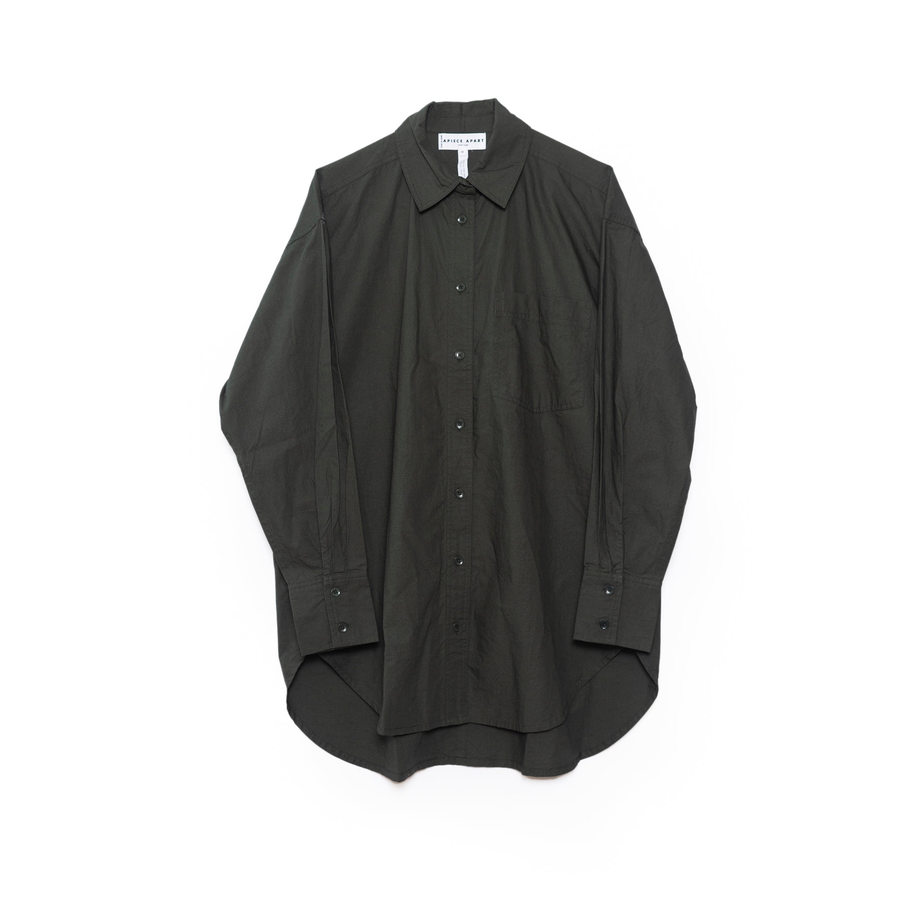 Green button down on white background