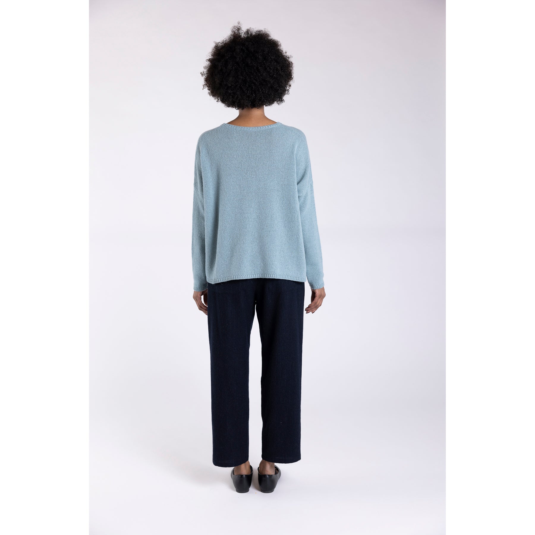 Apuntob Cashmere Alpaca Round Neck Drop Shoulder Sweater Sky