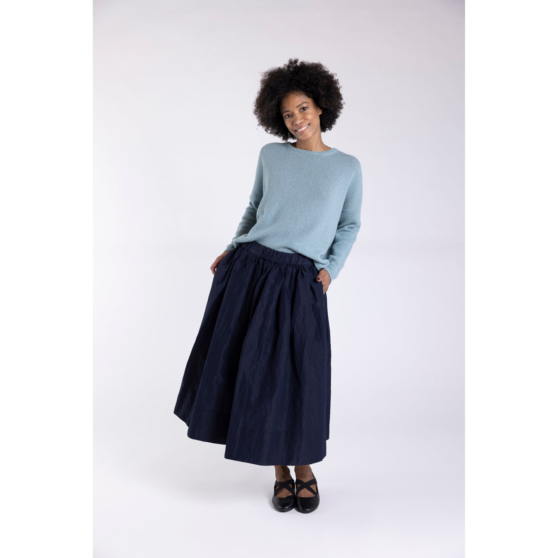 Apuntob Technical Wool Elastic Waist Skirt With Pockets Night