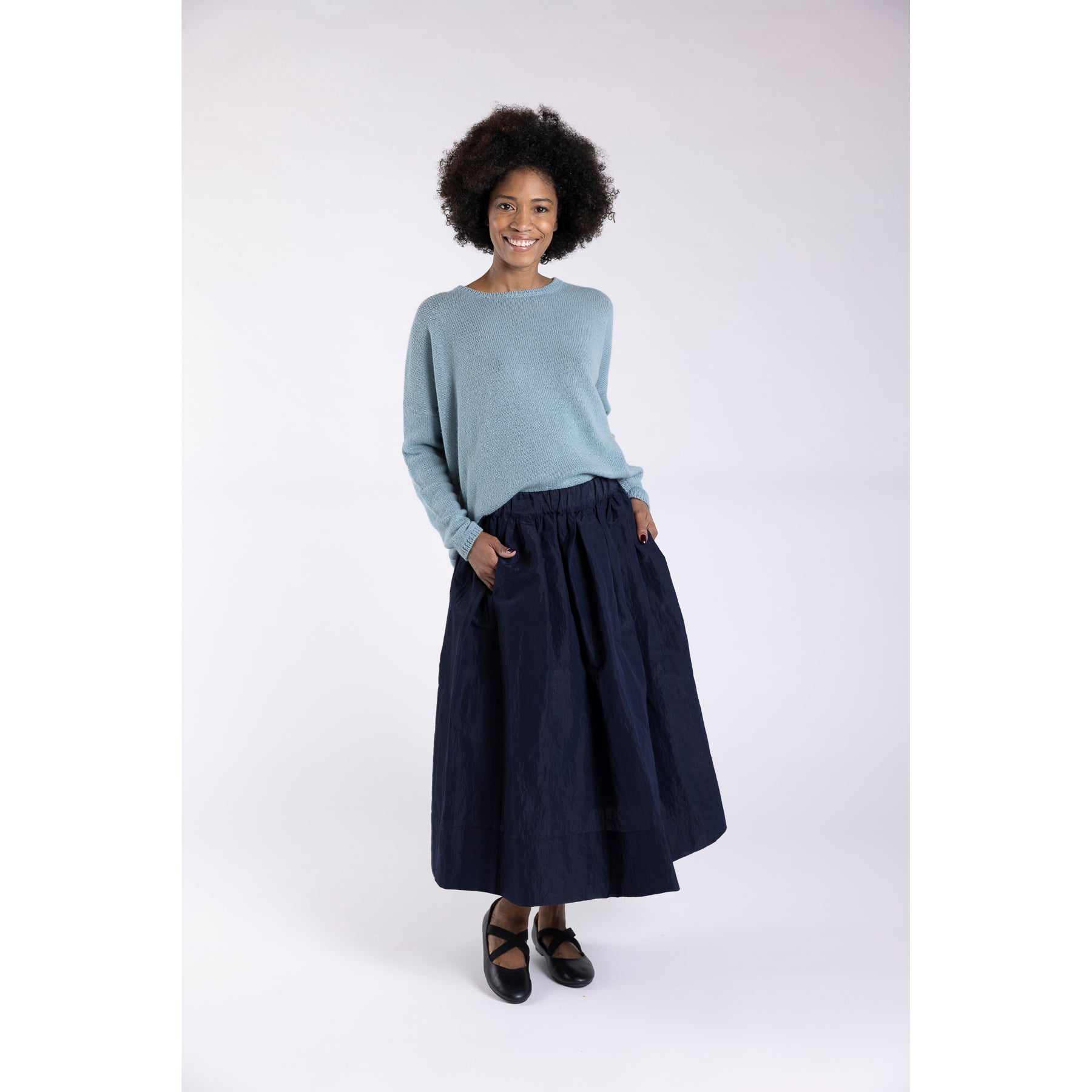 Apuntob Technical Wool Elastic Waist Skirt With Pockets Night