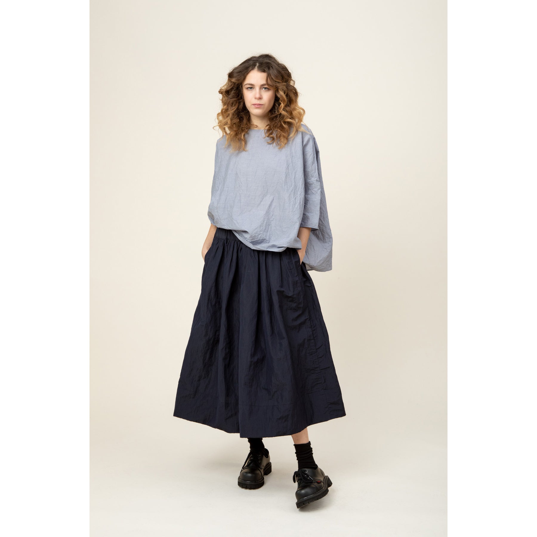 Apuntob Technical Wool Elastic Waist Skirt With Pockets Night