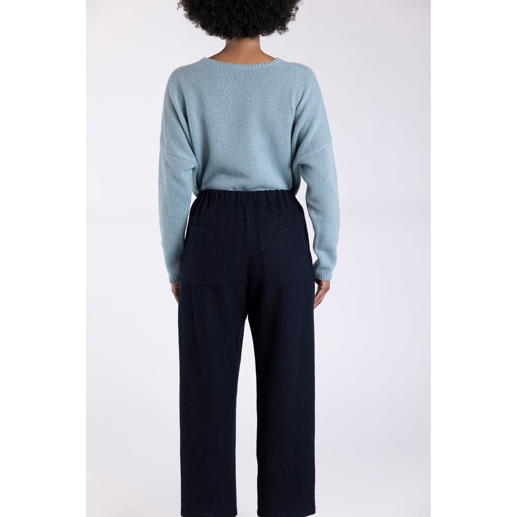 Apuntob Wool Pinstripe Elastic Waist Trousers With Back Patch Pockets Night