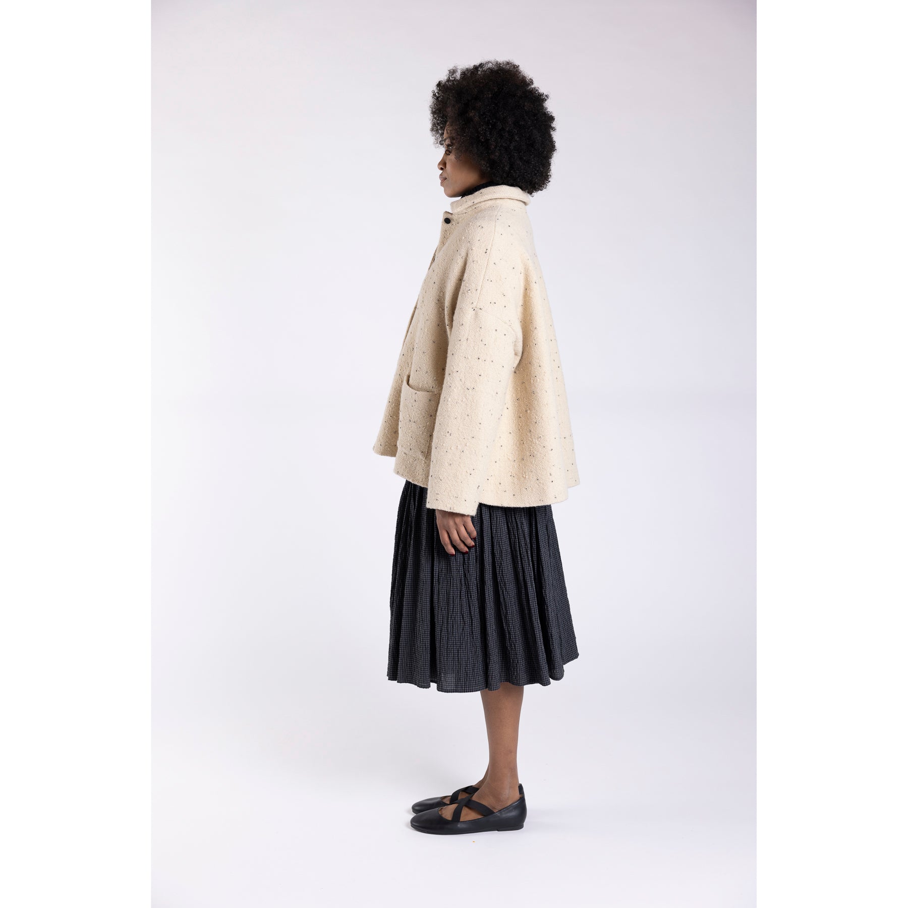 Apuntob Wool Tweed Drop Shoulder Jacket Natural