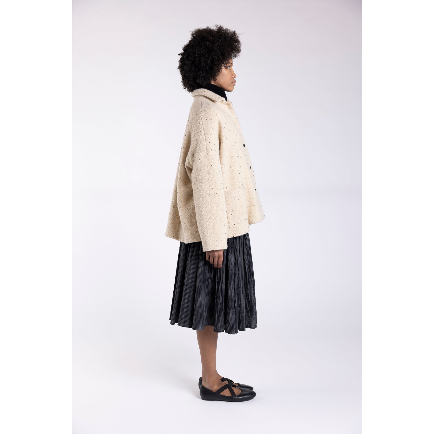 Apuntob Wool Tweed Drop Shoulder Jacket Natural