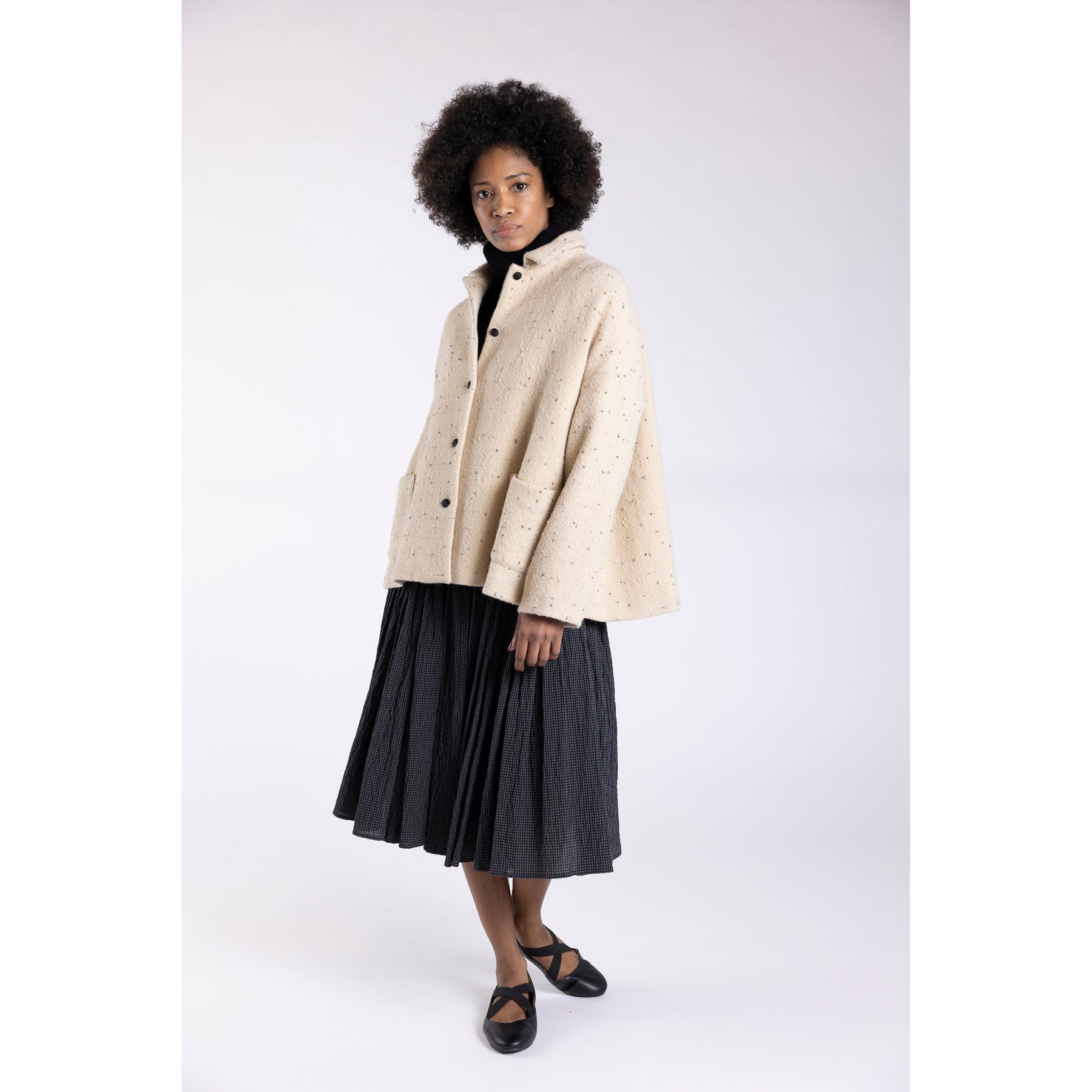 Apuntob Wool Tweed Drop Shoulder Jacket Natural