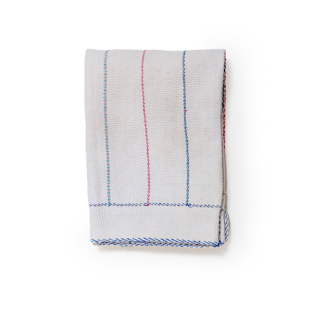 Auntie Oti White Kantha with Blue and Pink