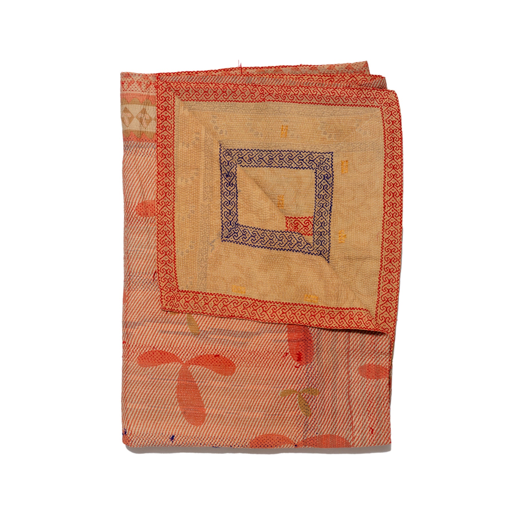 Folded fabric with geometric pattern on a white background