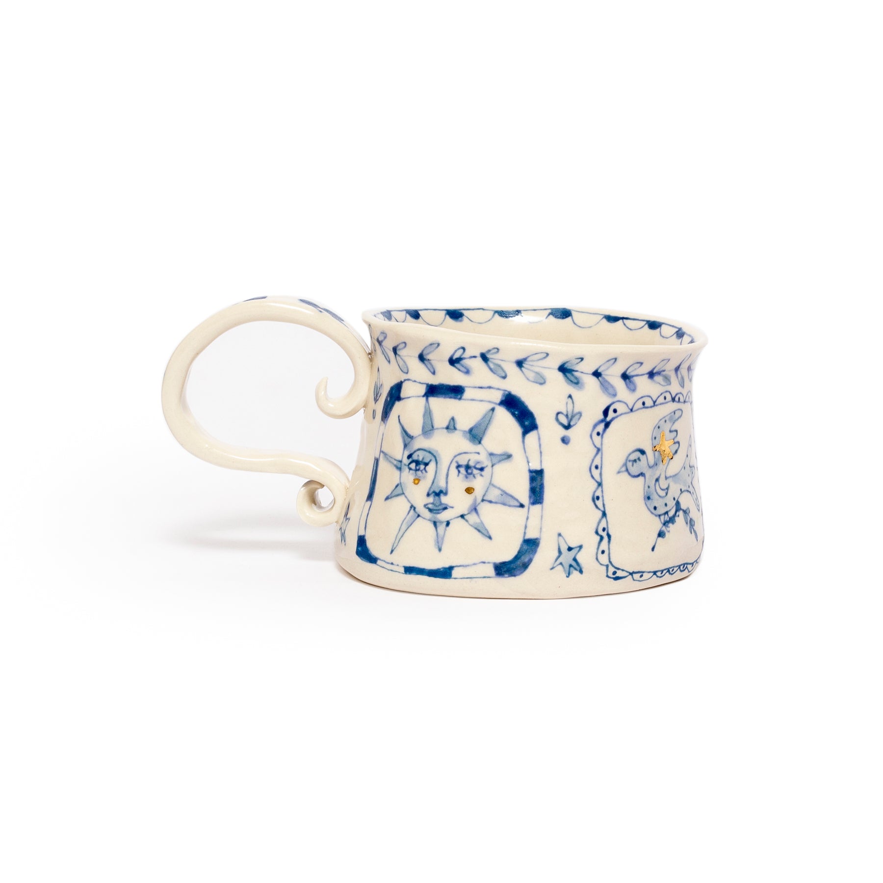 Blue & White Porcelain Mug Gold Luster Sun