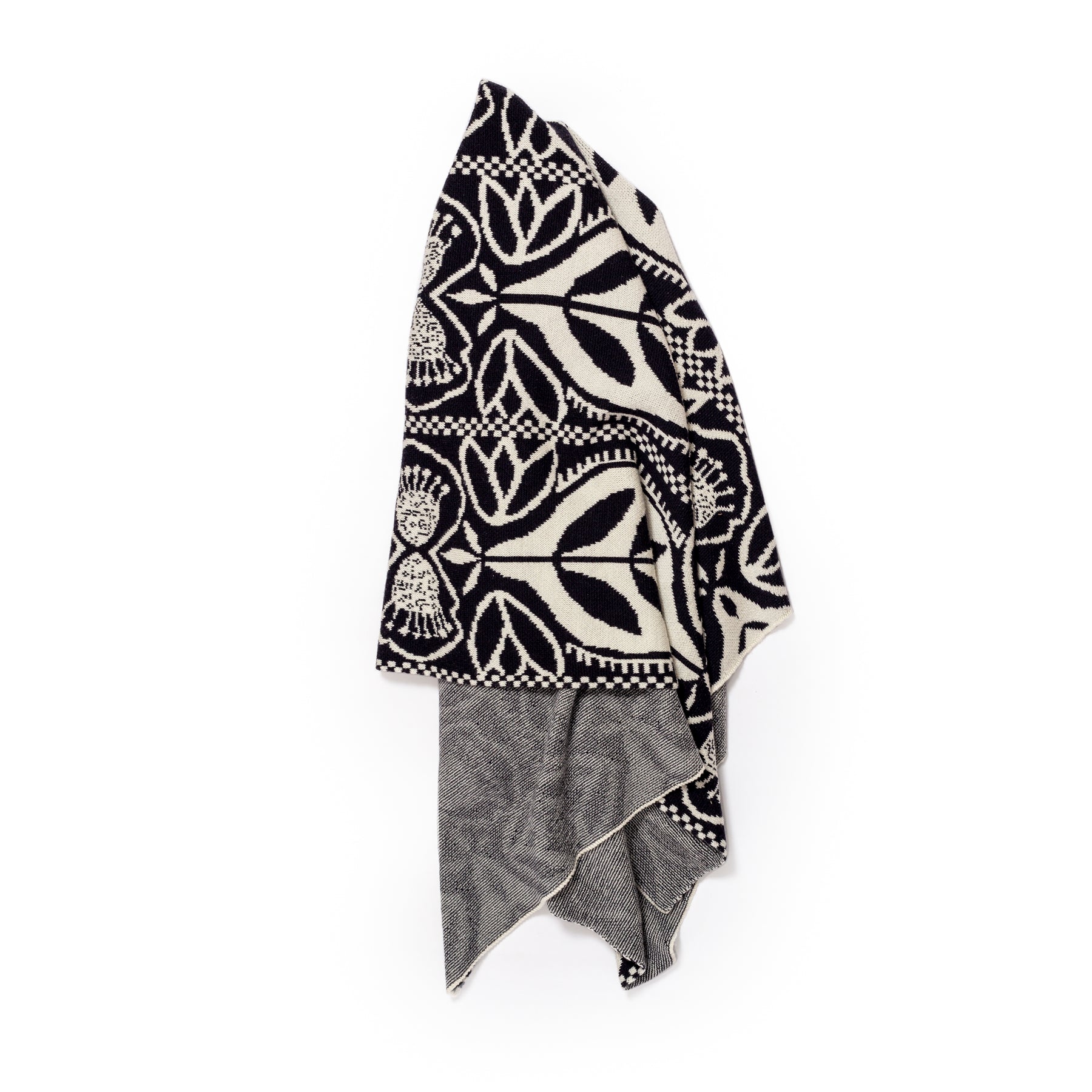 Bowerbird Silhouette Merino Throw in Black and White