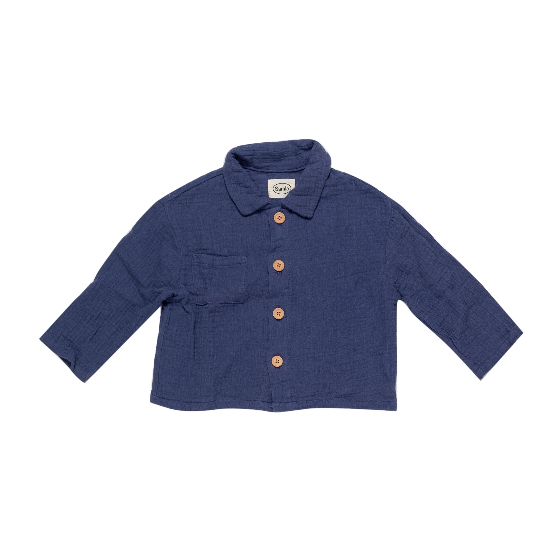 Blue shirt with buttons on a white background