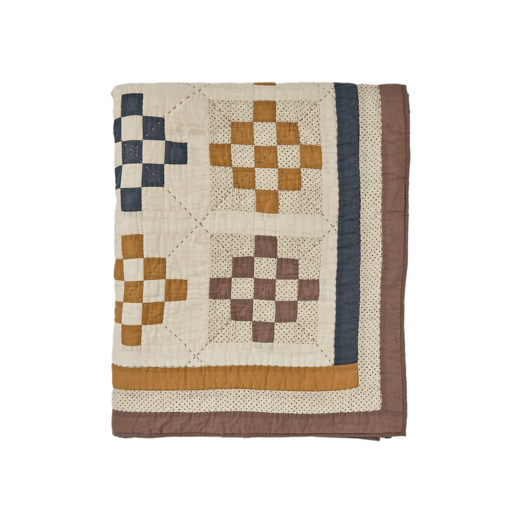 Toast Tile Cotton Patchwork Quilt Ecru/Golden Hay/Prune