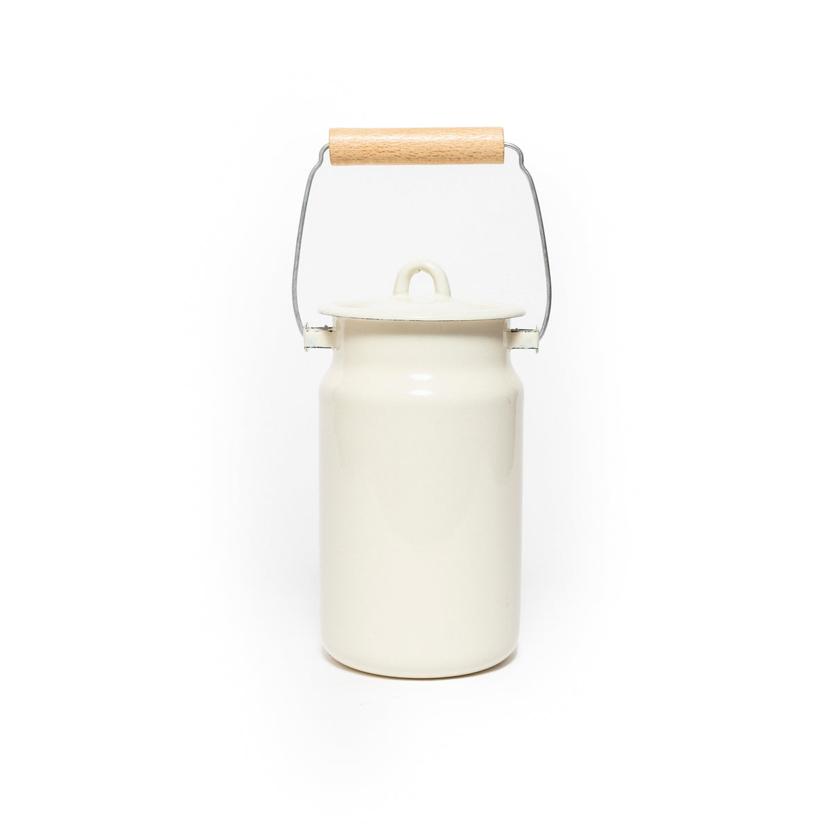 Ivory Enamel Milk Can with Lid