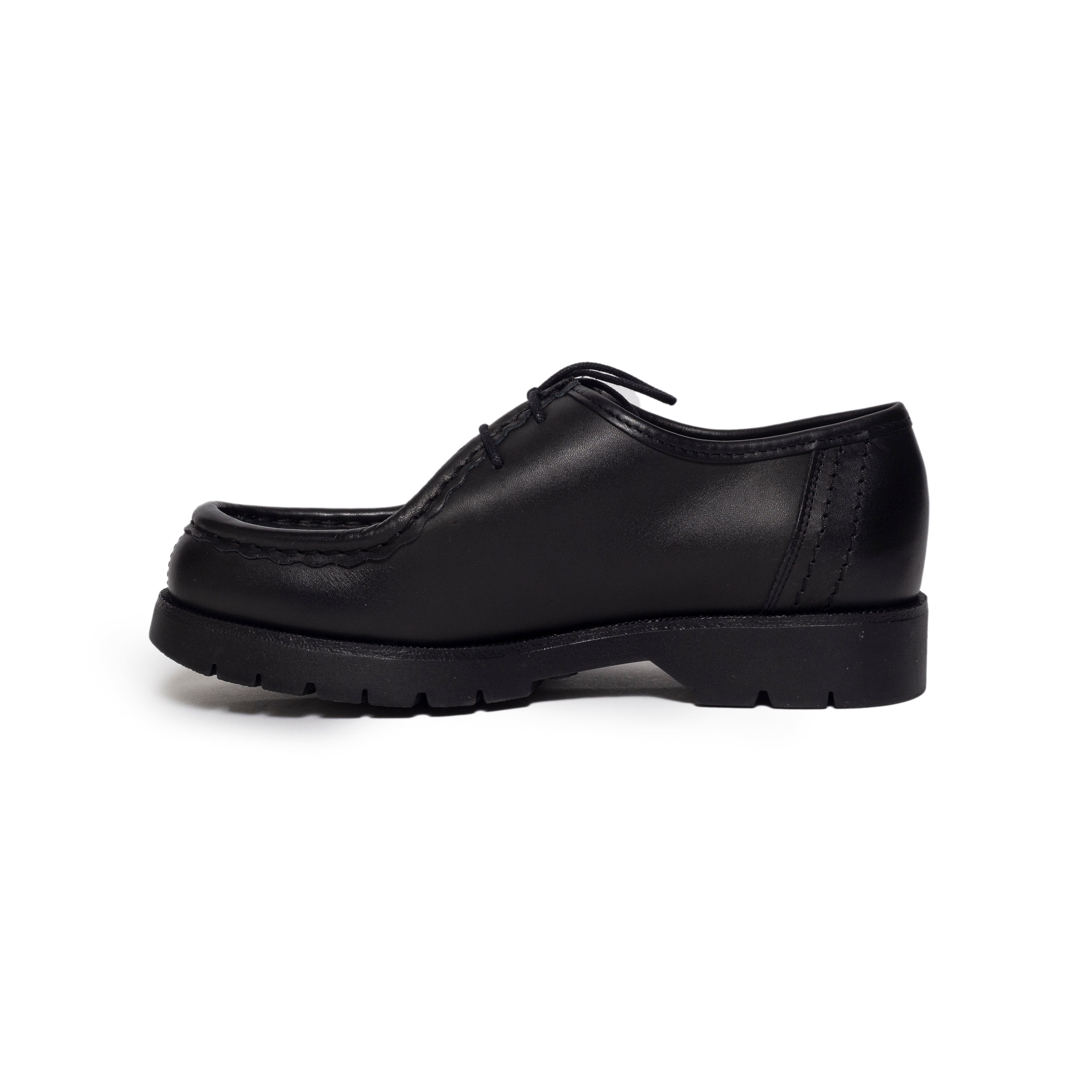 Black leather shoe on a white background