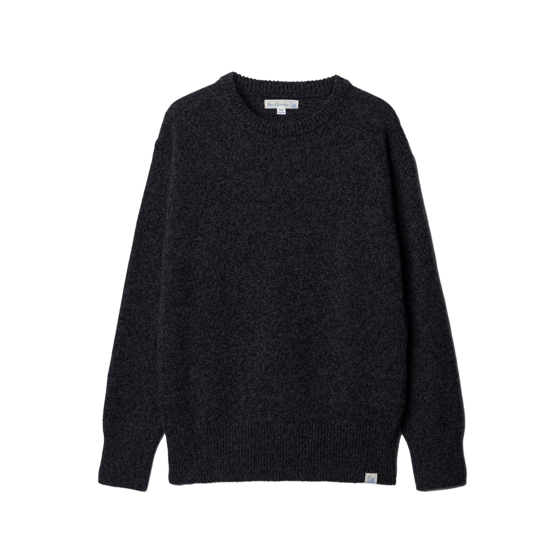 Merz b. Schwanen Merino Wool Cashmere Crew Pullover in Grey and Black