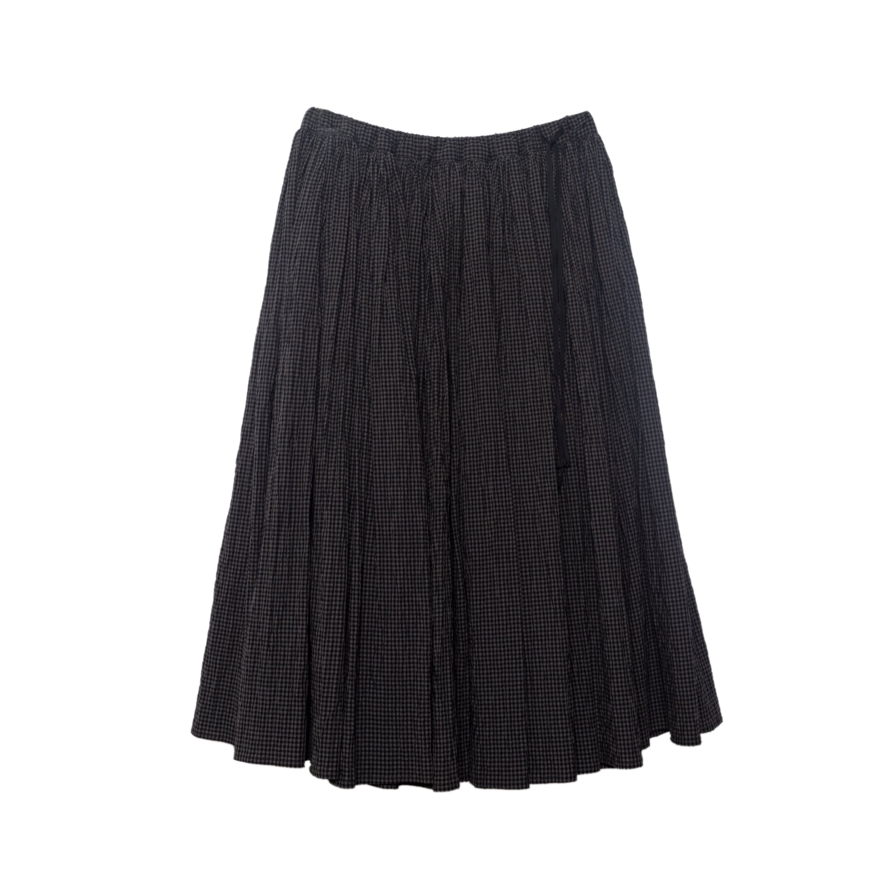 Apuntob Crinkle Micro Vichy Cotton Drawstring Full Skirt Asphalt Grey Black