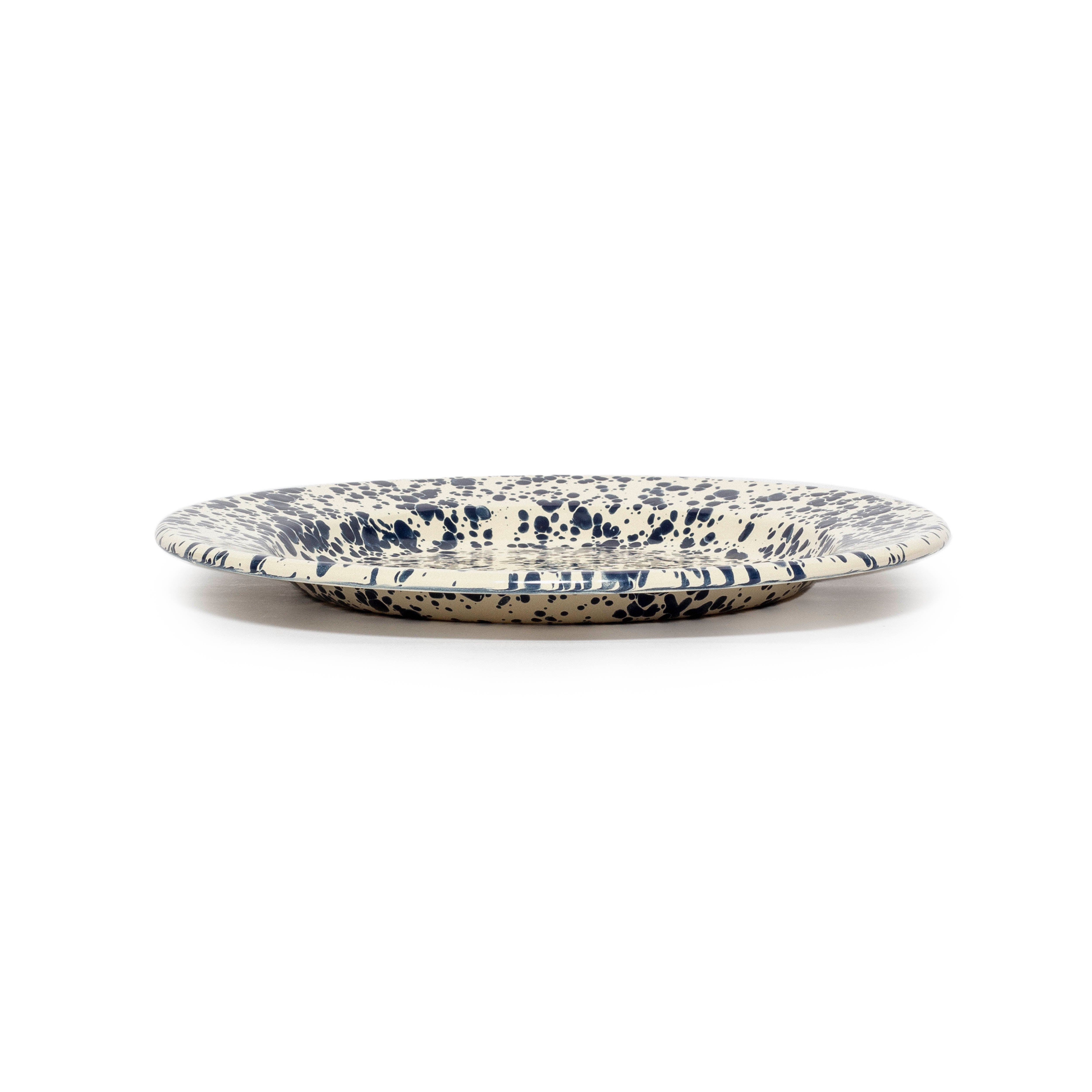 Splatter Enamel Plate in Navy and Cream