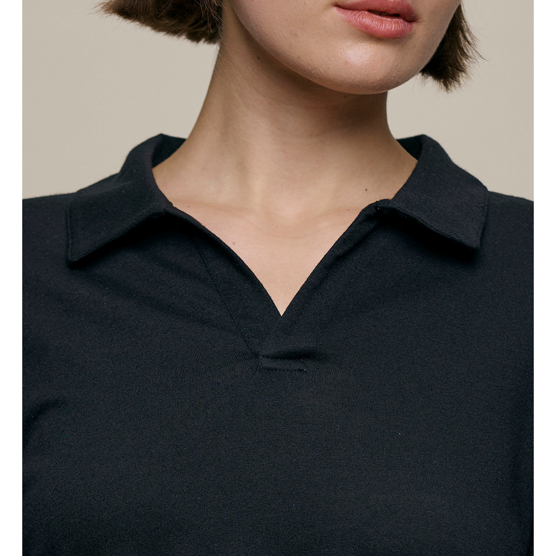 Merz B. Schwanen Cotton-Cashmere Long Sleeve Polo in Deep Black
