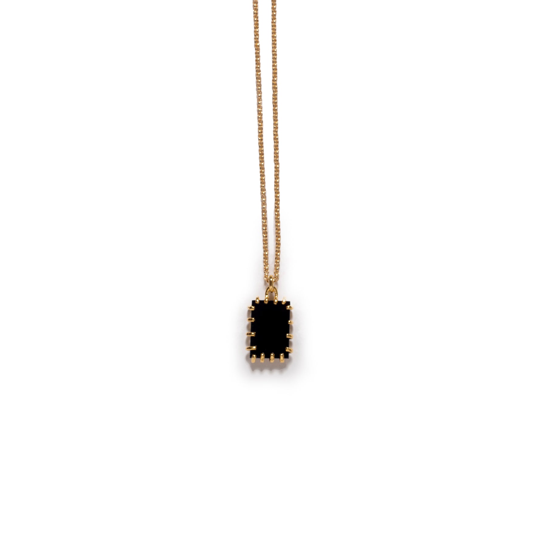 Necklace with a black square pendant on a white background