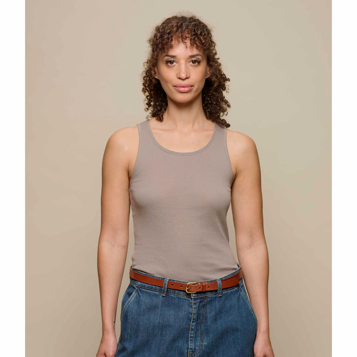 Merz b. Schwanen Lightweight Cotton Rib Tank in Faded Grain | Clove & Creek