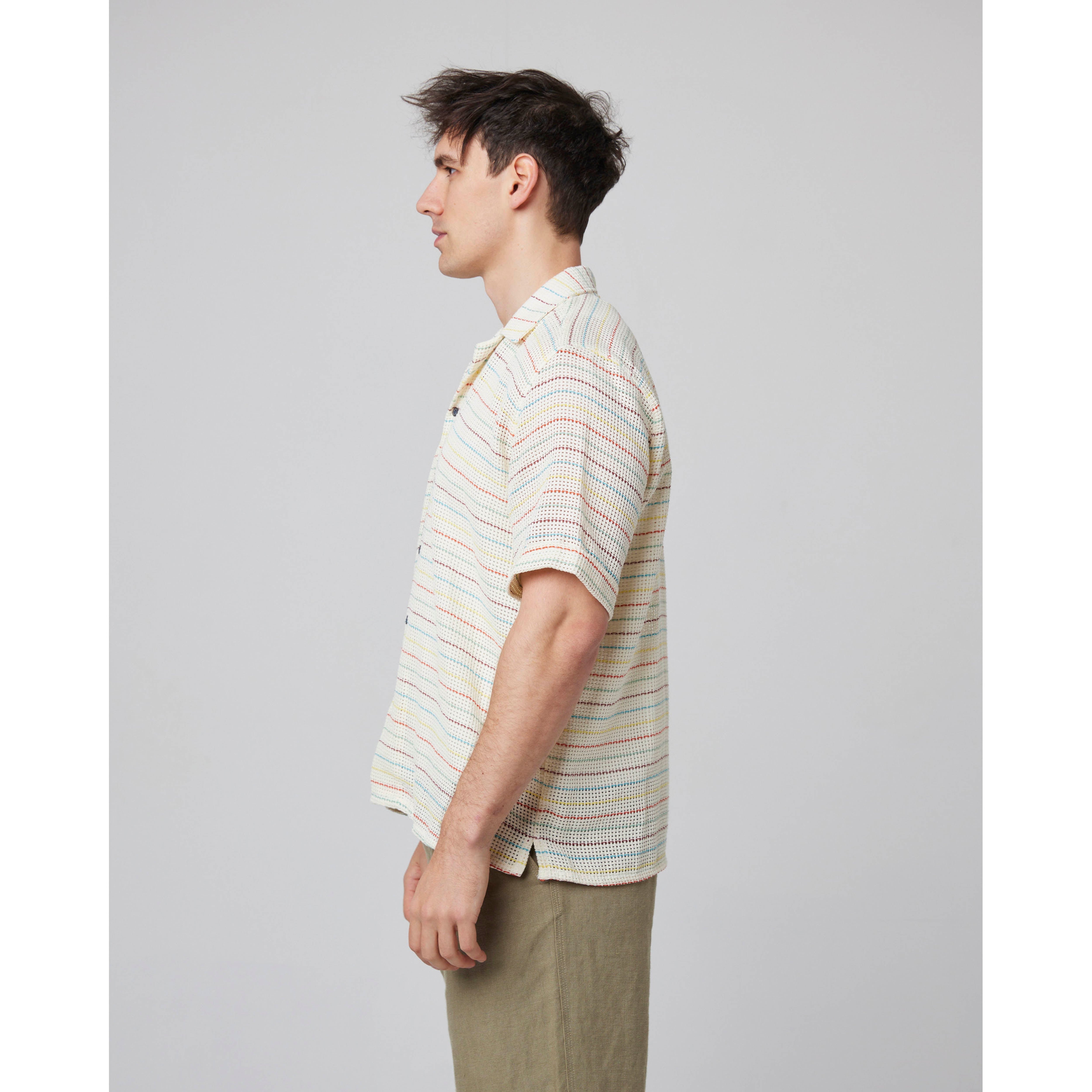 Peregrine Quay Cuban Collar Shirt in Sunset Stripe