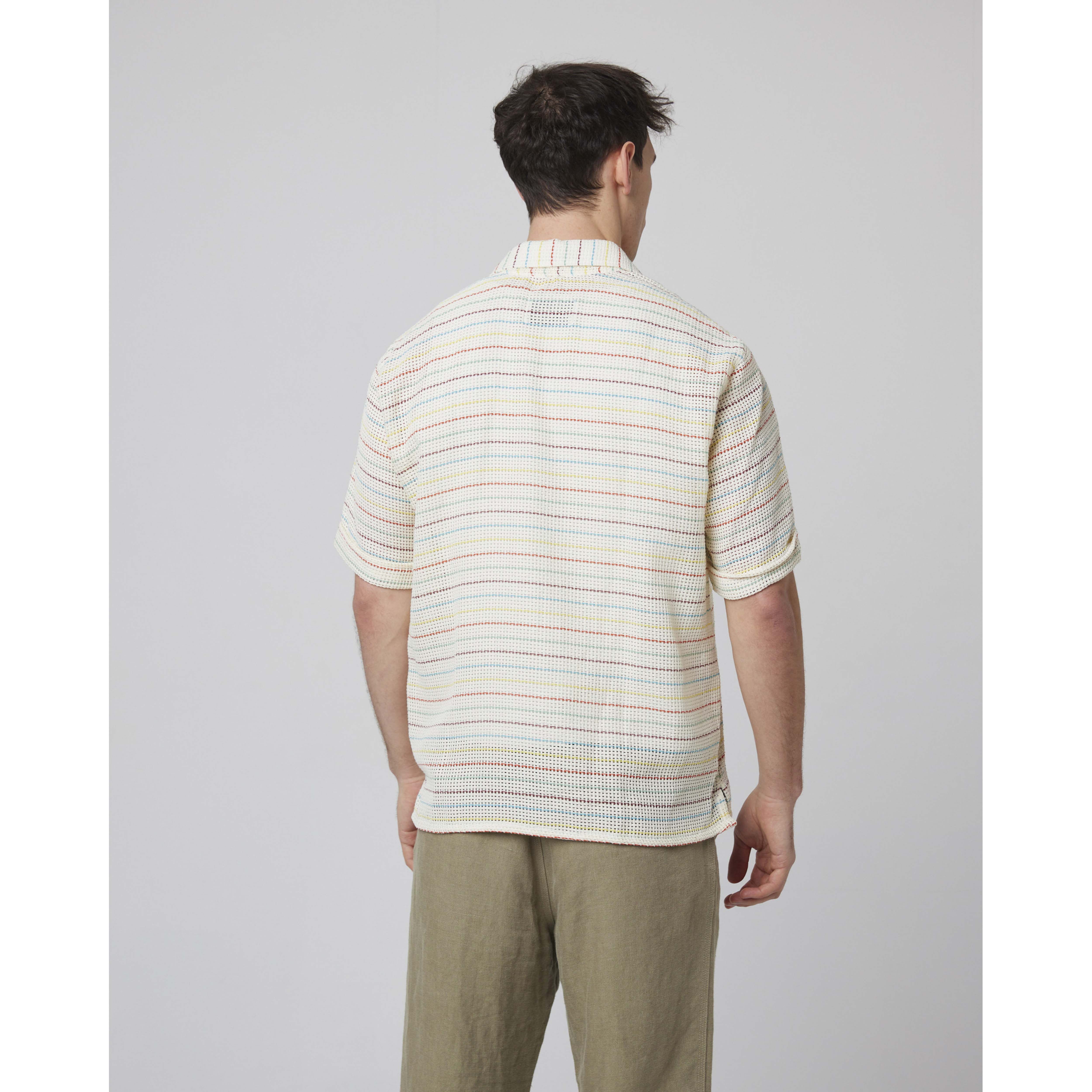 Peregrine Quay Cuban Collar Shirt in Sunset Stripe