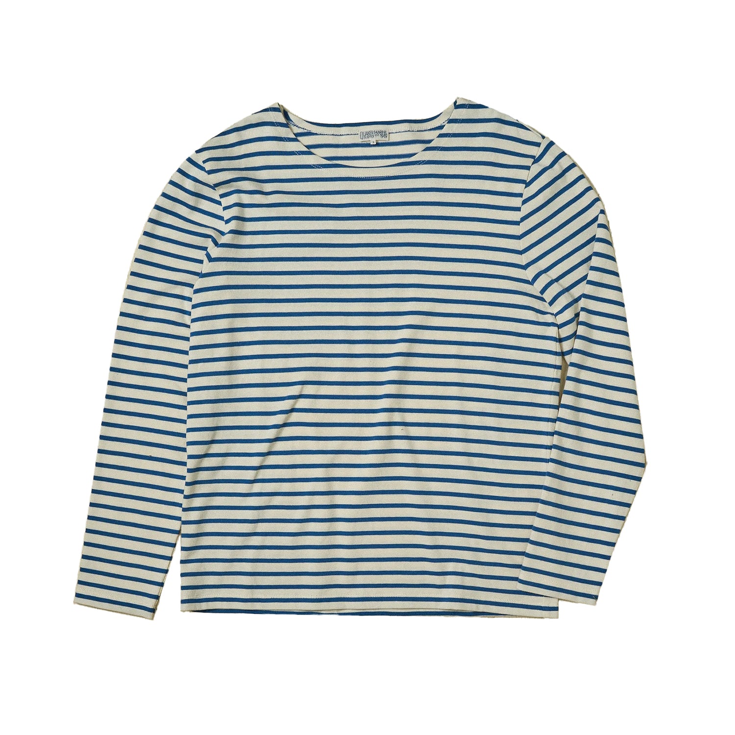 Quaker Marine Supply Men’s Breton Stripe Boatneck Tee in Off White and Atlantic Blue