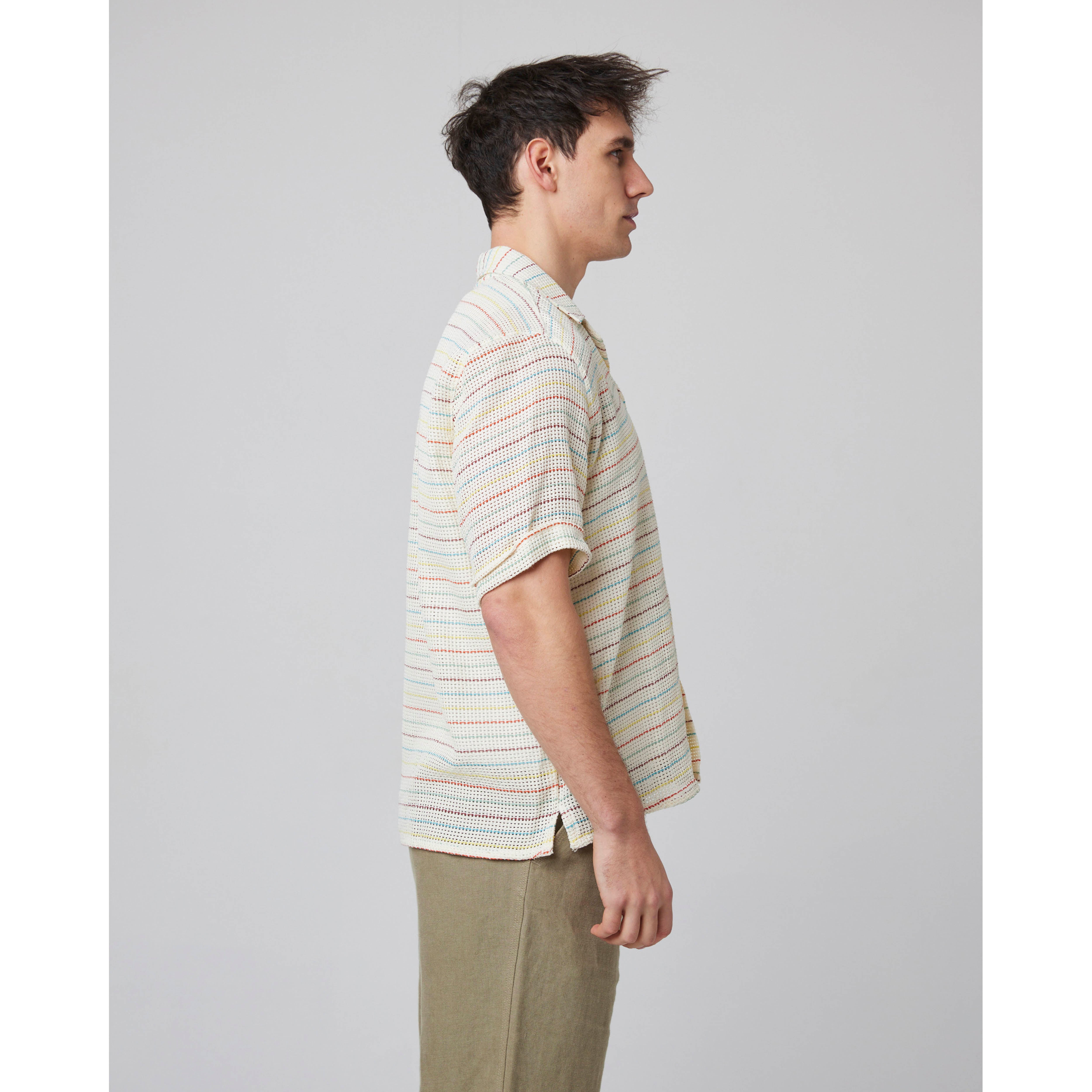 Peregrine Quay Cuban Collar Shirt in Sunset Stripe