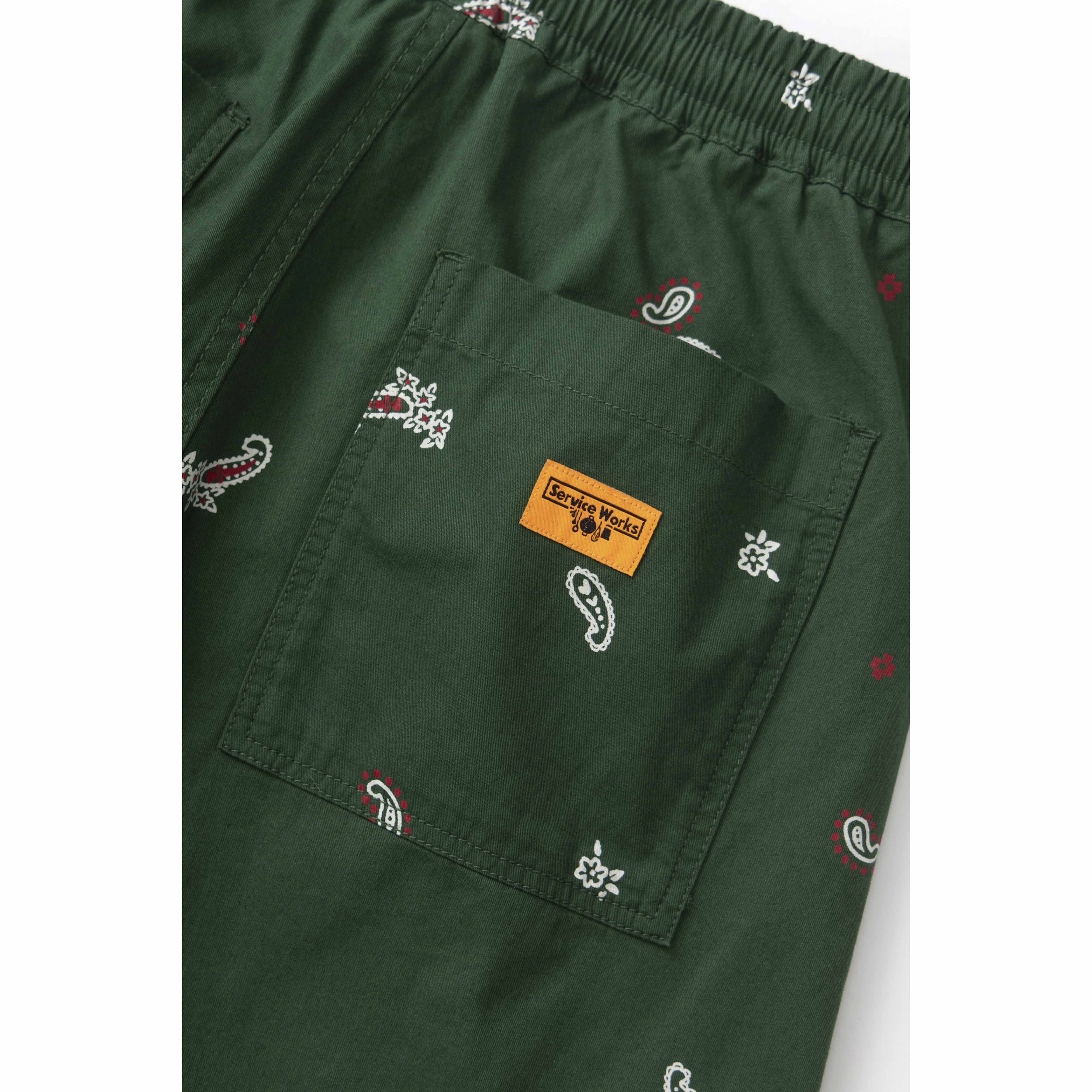 Service Works Canvas Paisley Chef Shorts in Forest