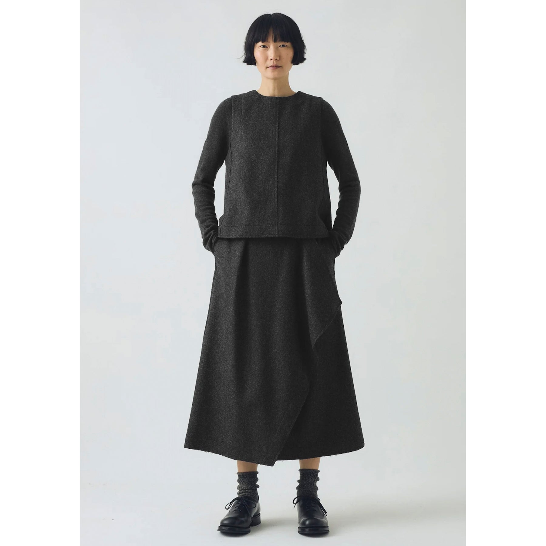 Toast Boiled Wool Twill Button Back Top