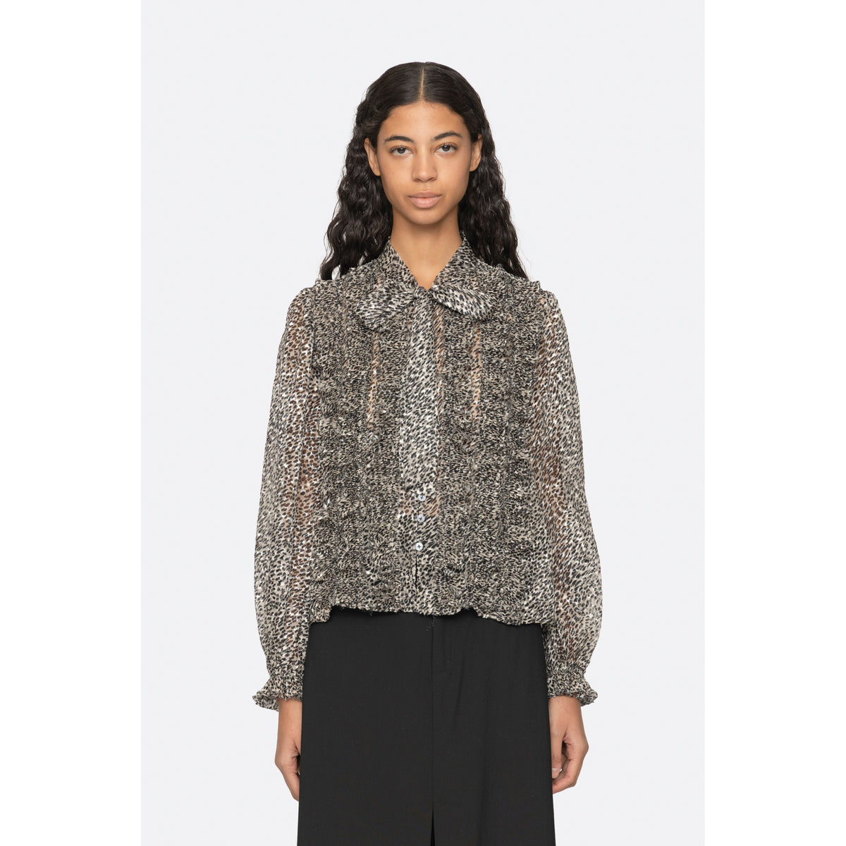 Sea New York Charlize Print Long Sleeve Bow Top