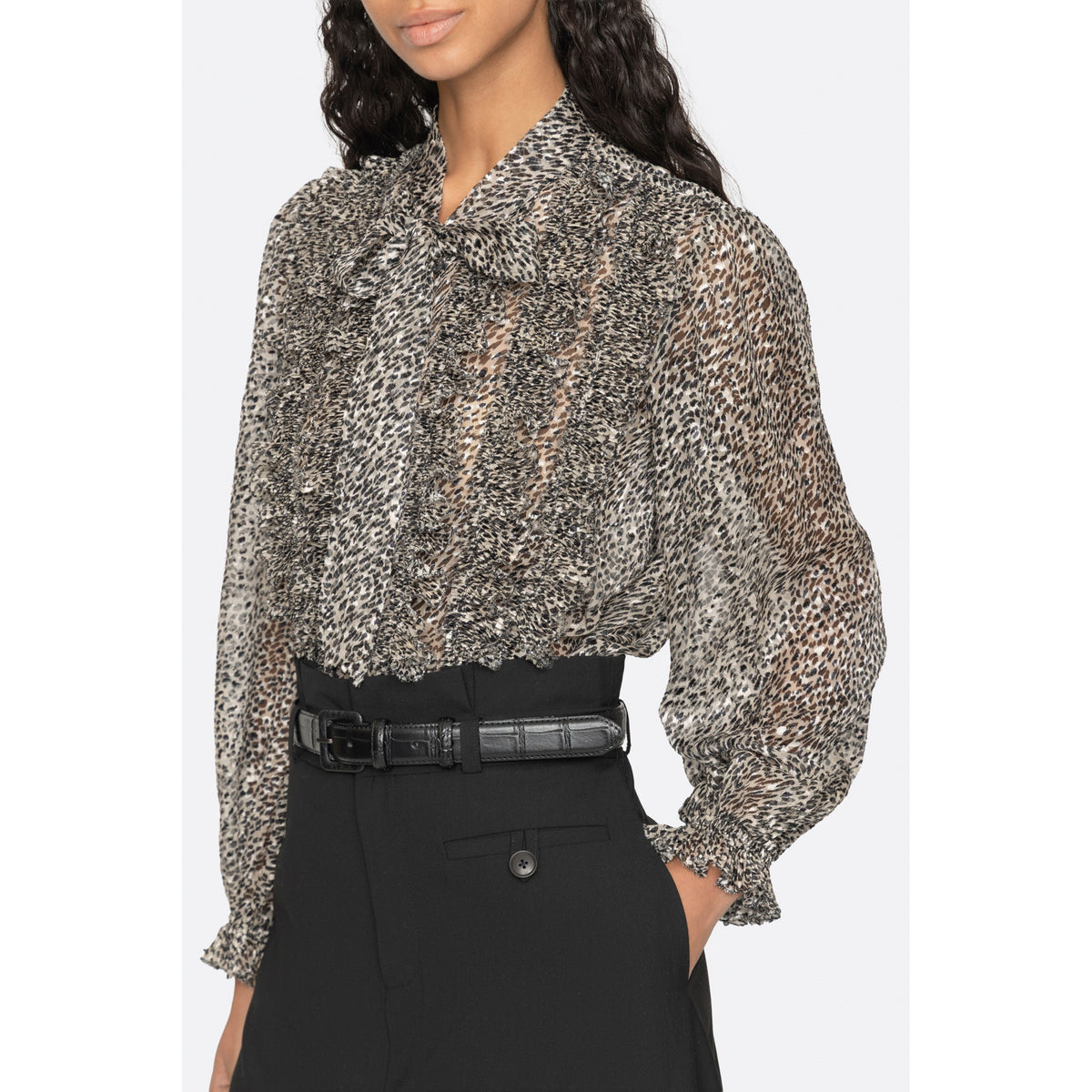 Sea New York Charlize Print Long Sleeve Bow Top