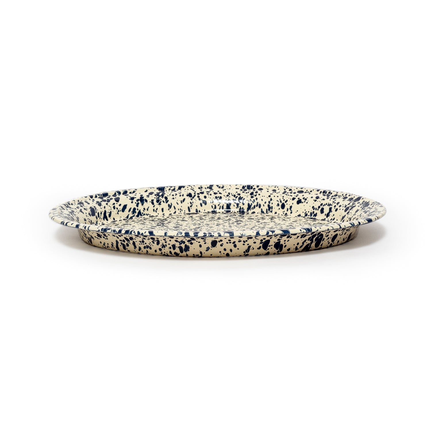 Splatter Enamel Oval Tray in Navy and White